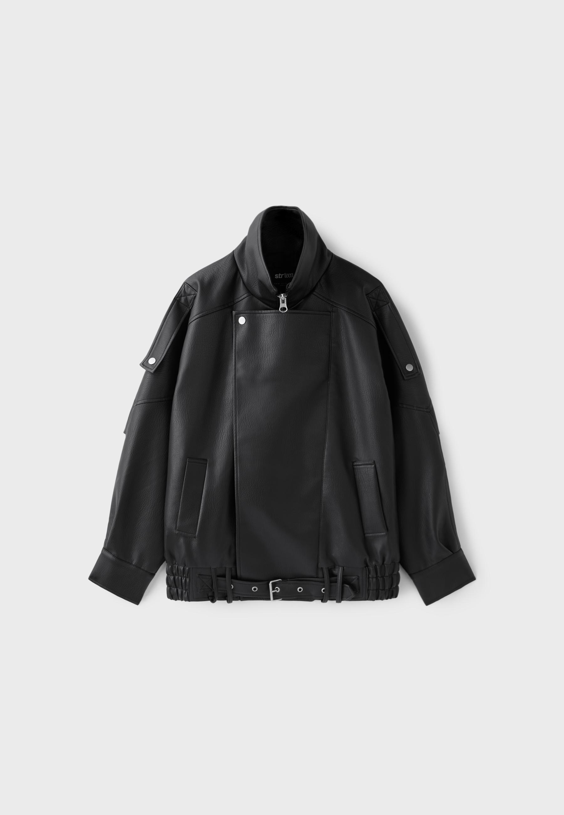 Oversize faux leather lapel jacket - Women's fashion