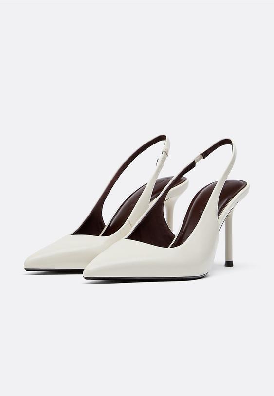 Stradivarius Leather Effect Heeled Shoes Ecru 2