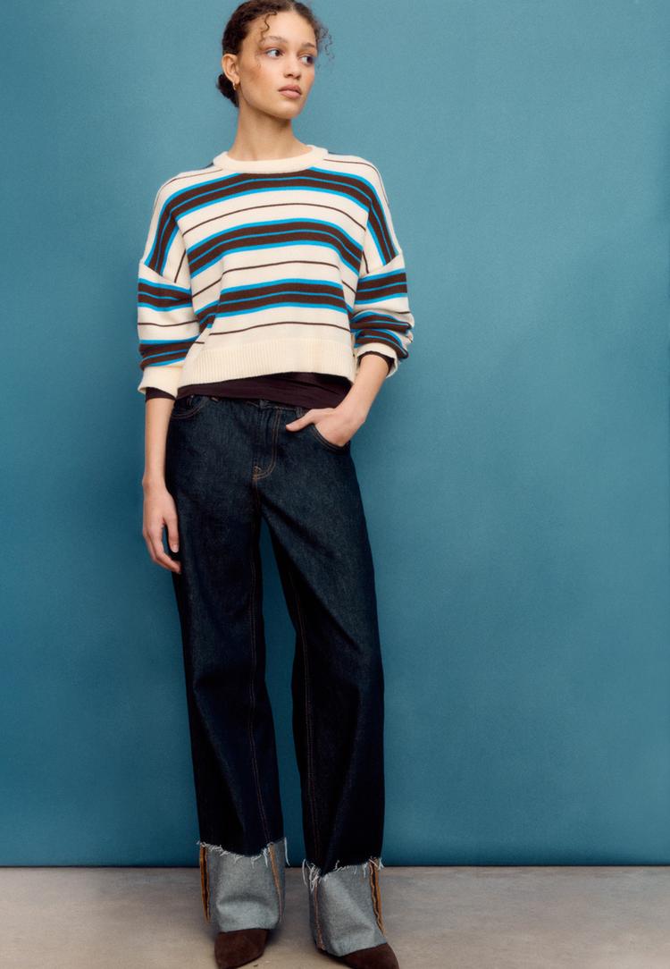 Stradivarius Lyhyt Raidallinen Neulepusero S