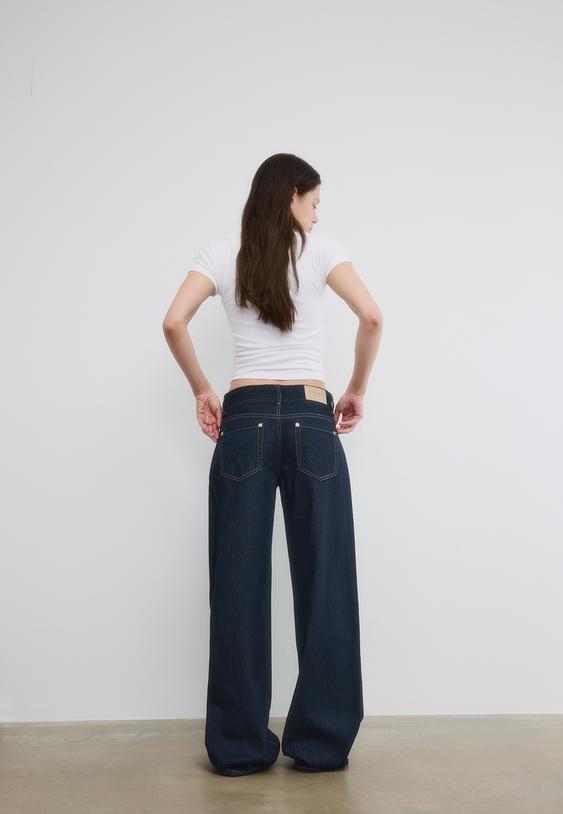 Stradivarius Low-Waist Double-Button Jeans Rinse Blue Denim 6