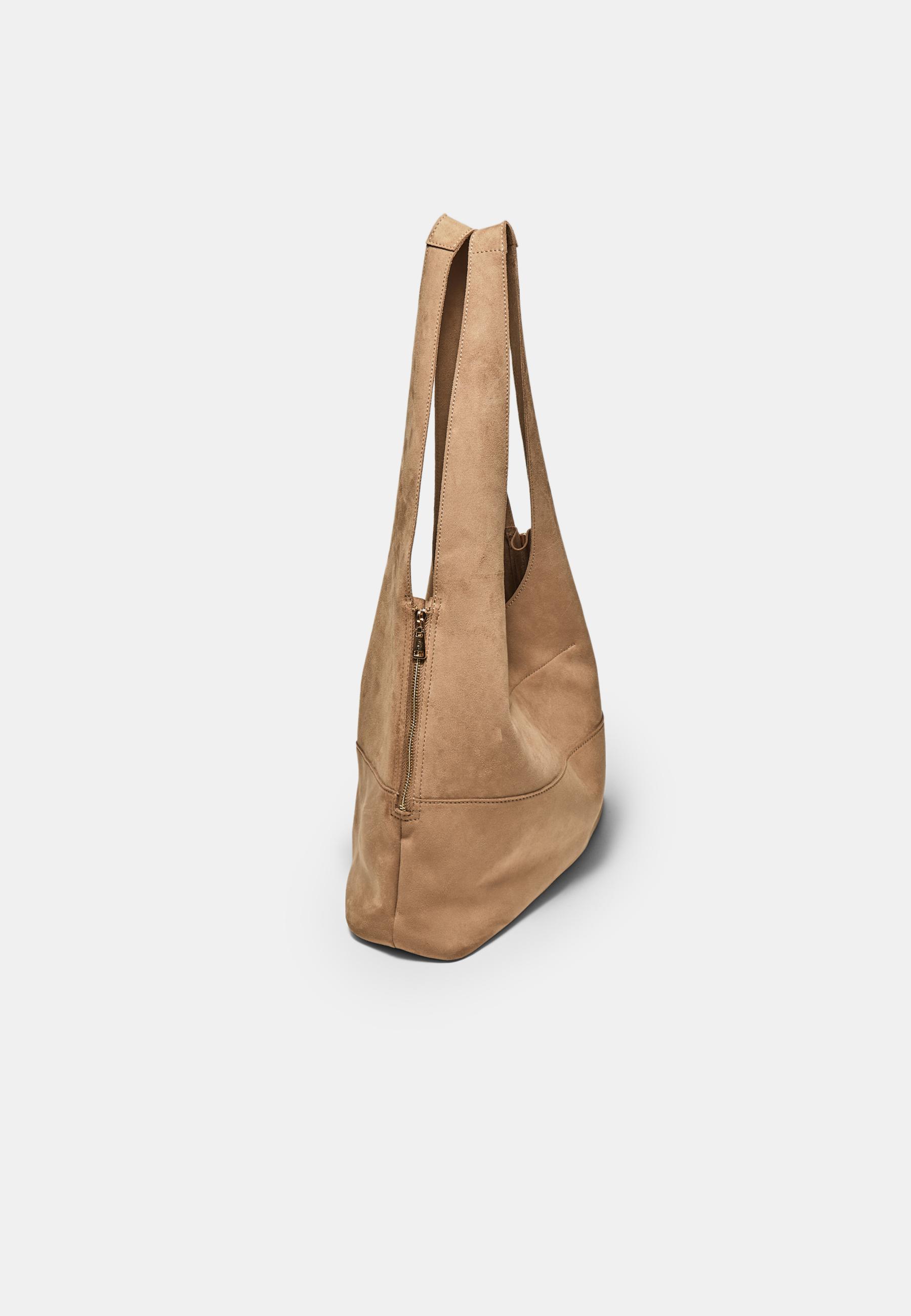 Soft touch shoulder bag with zips — Caramel