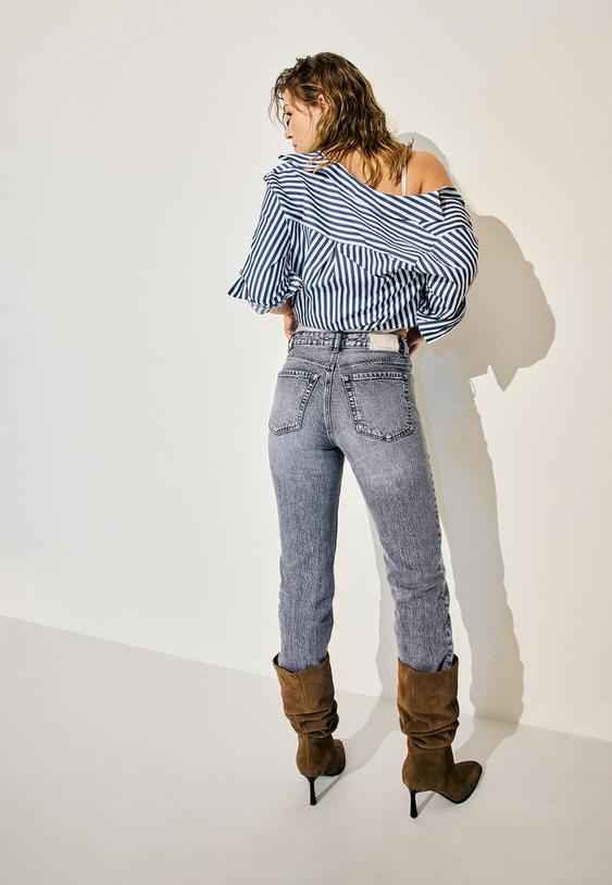 Stradivarius D98 Straight-Leg Jeans Dark Grey Denim Wash 8