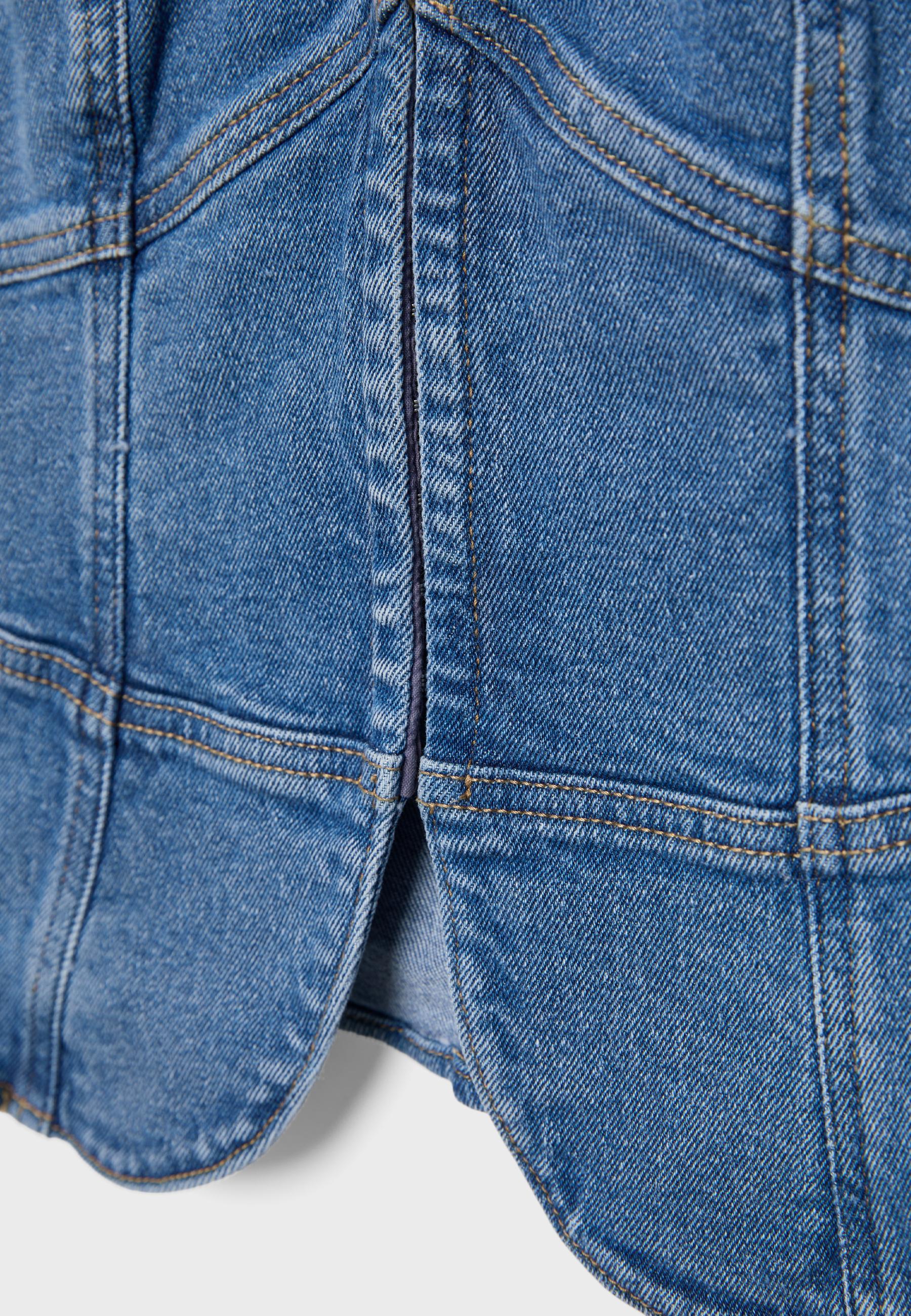 Qipao halter denim top — MEDIUM LIGHT BLUE DENIM
