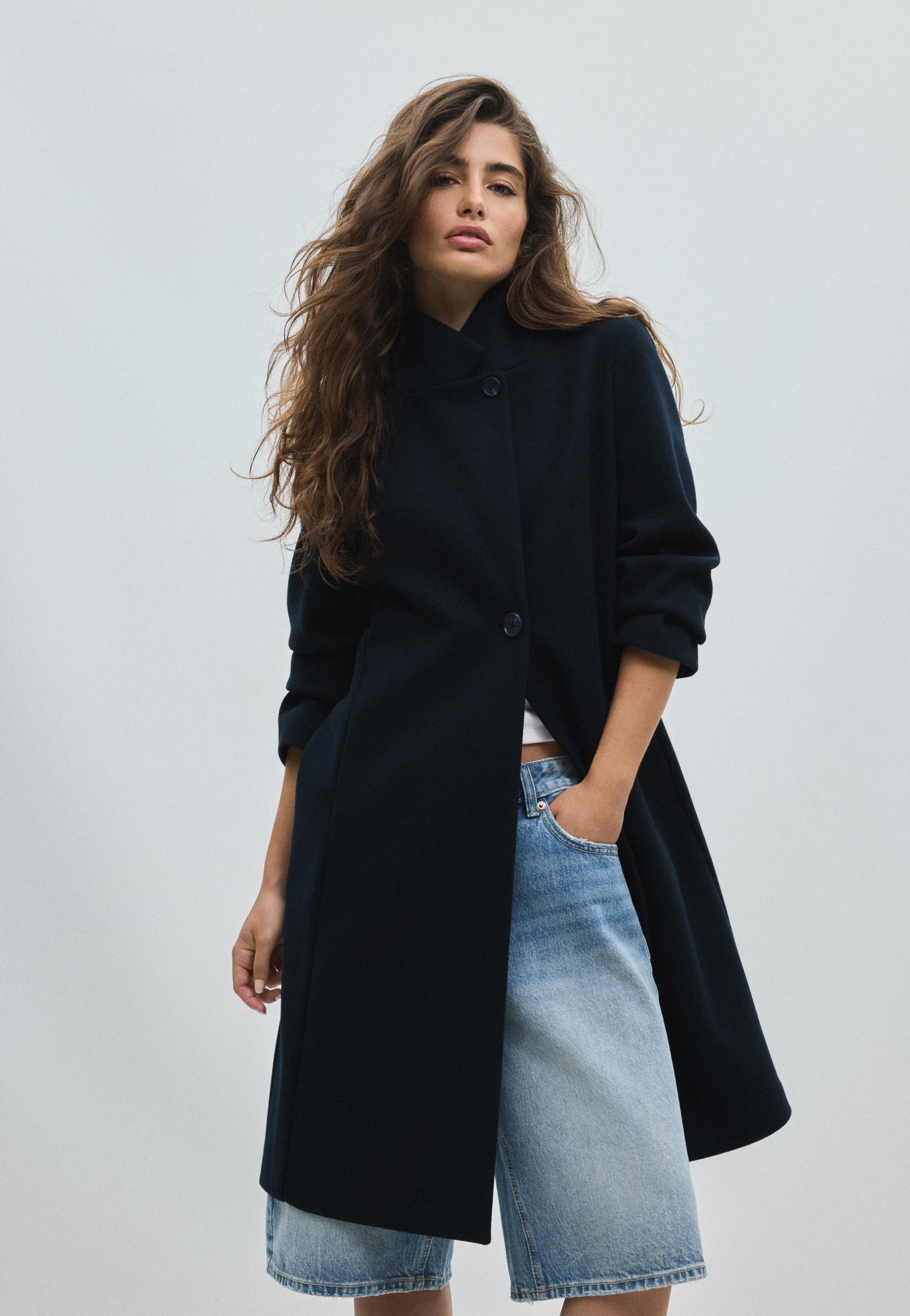 Straight soft-touch coat — Dark blue
