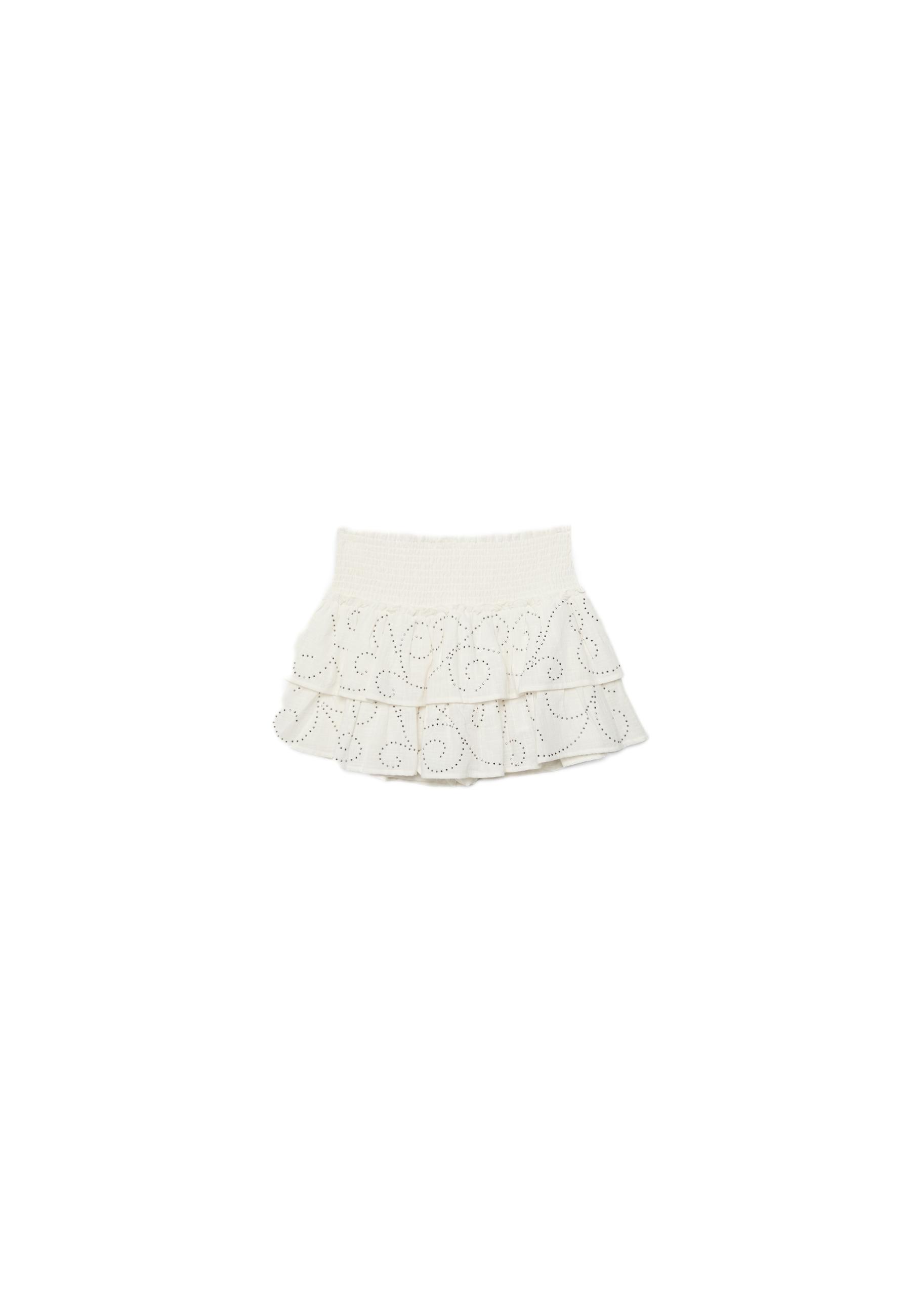 Mini ruffled shimmery skort — Ecru