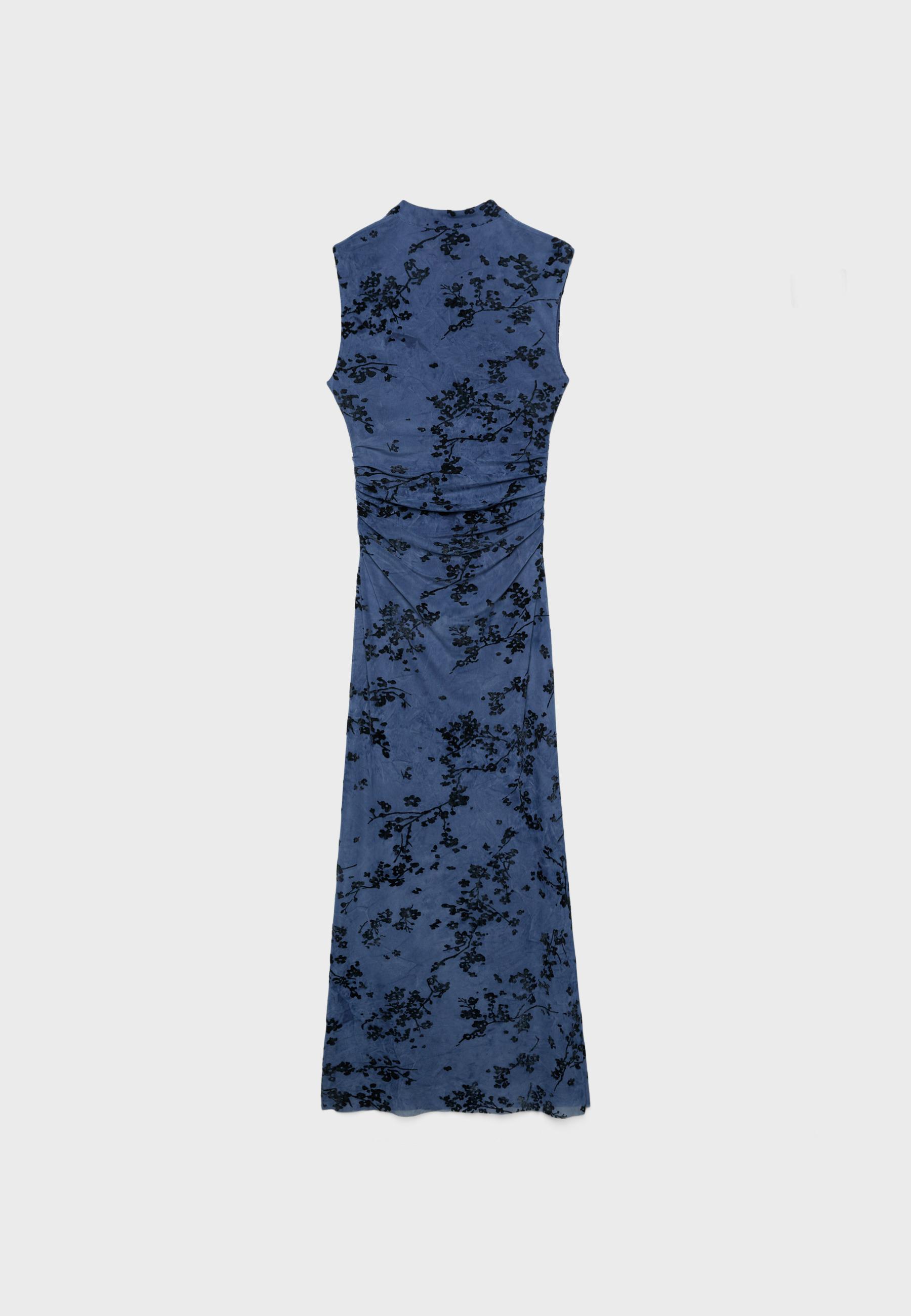 Tulle midi dress with Qipao neckline — Navy blue