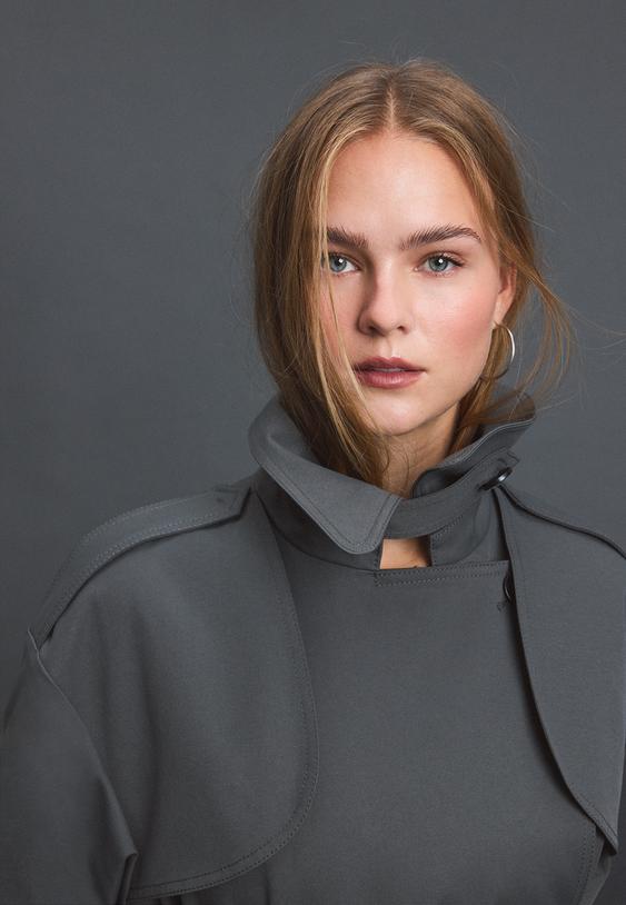 Stradivarius Καμπαρντίνα Regular Με Ψηλό Γιακά Ανθρακί M