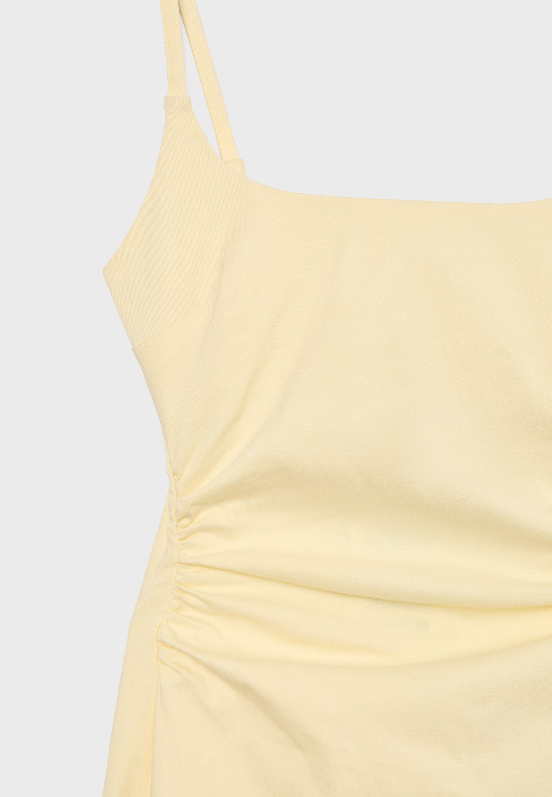 Fitted square-neck midi dress — Pastel yellow