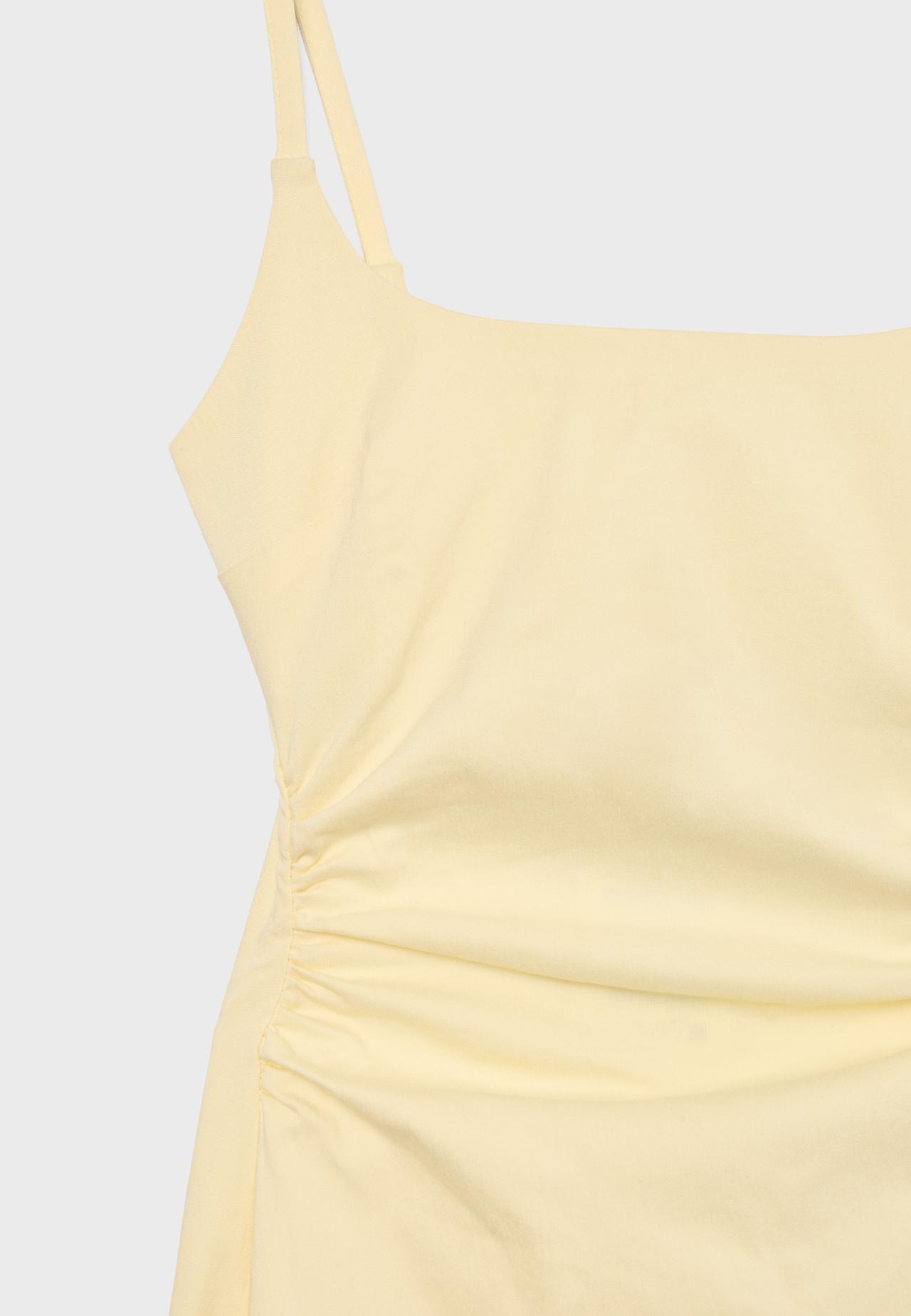 Fitted square neckline midi dress — Pastel yellow
