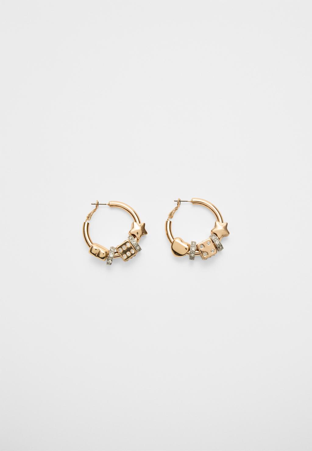 Rhinestone dice hoop earrings