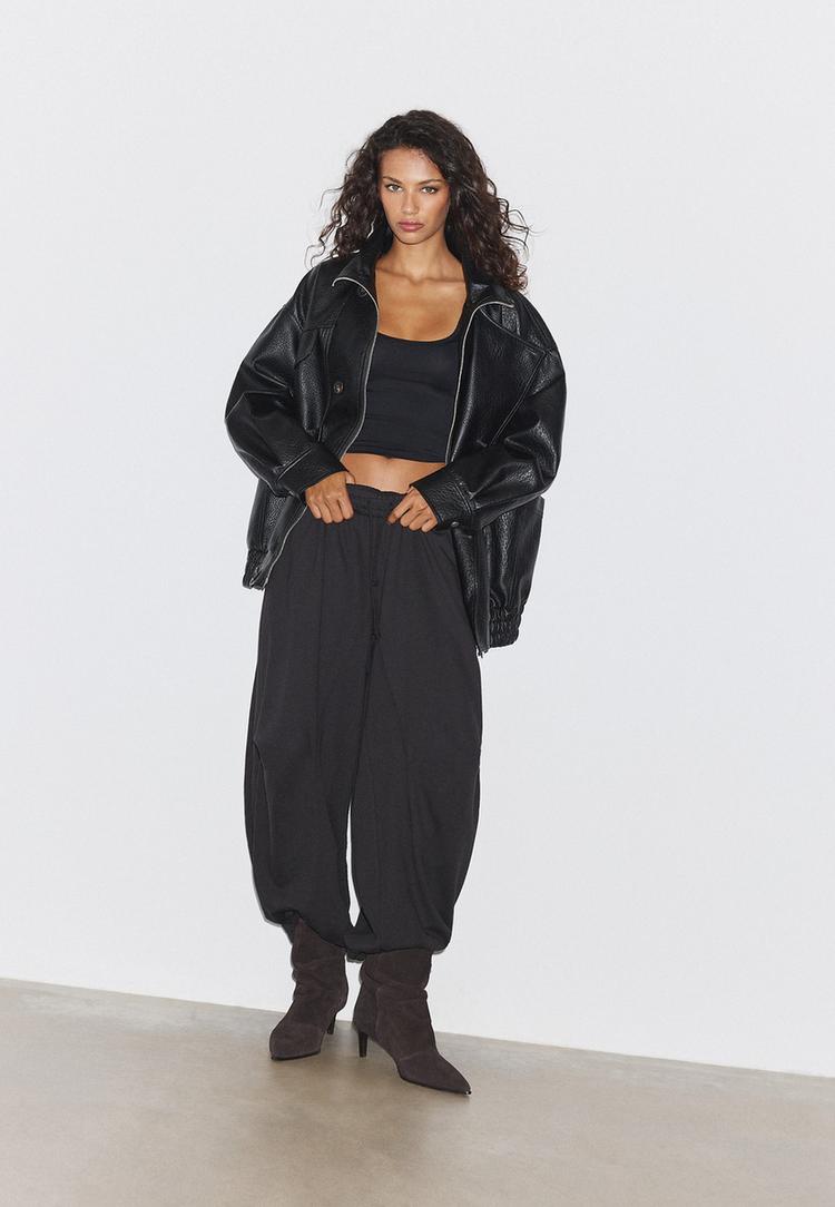 Stradivarius Tricou Poliamidă Negru Xs