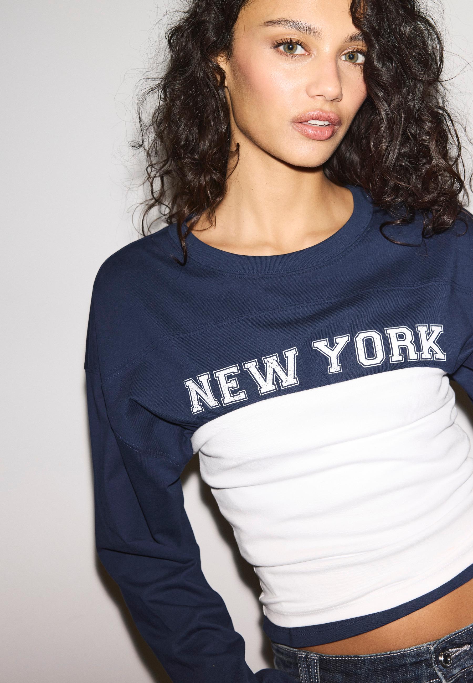 Printed kimono sleeve T-shirt — Navy blue