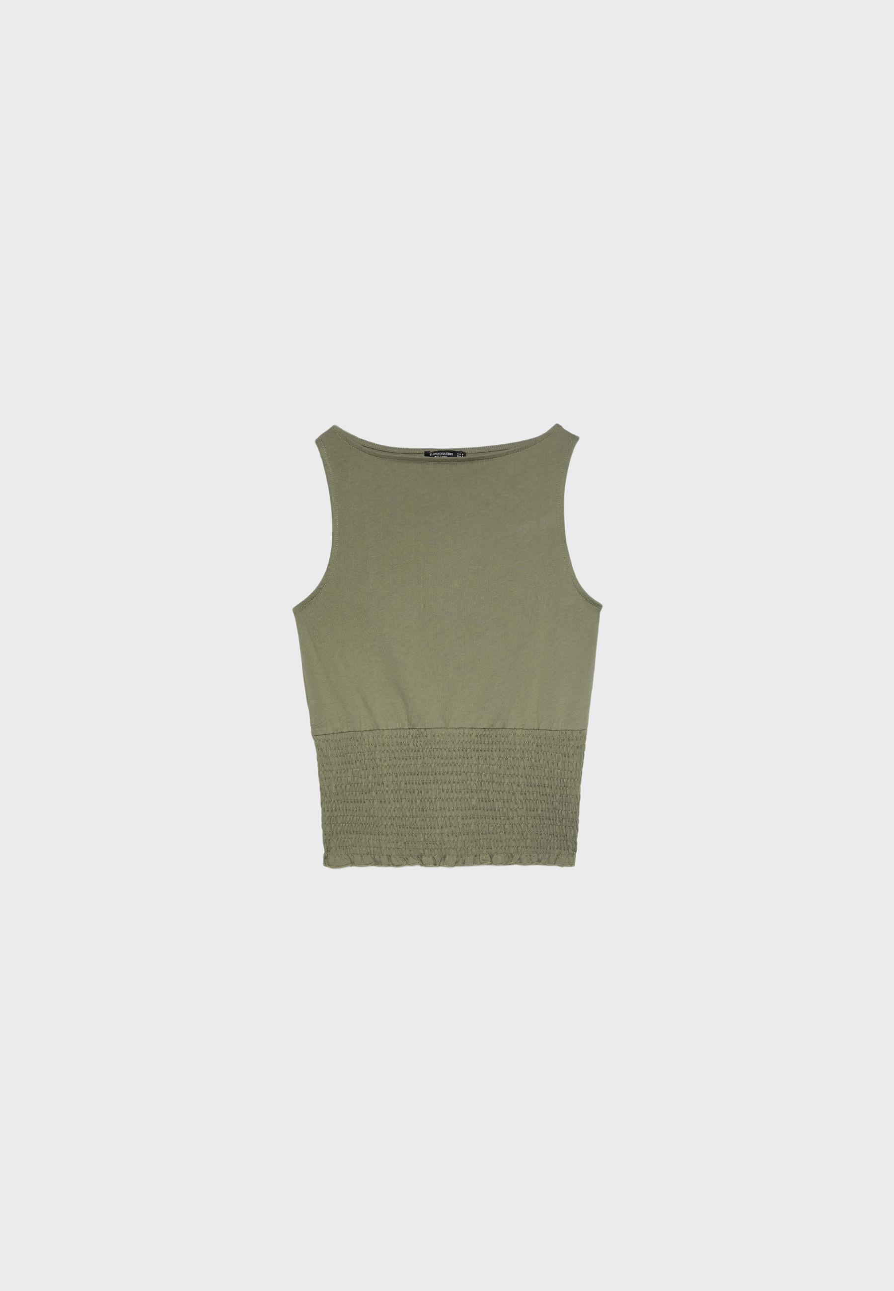 Elasticated T-shirt — Olive green