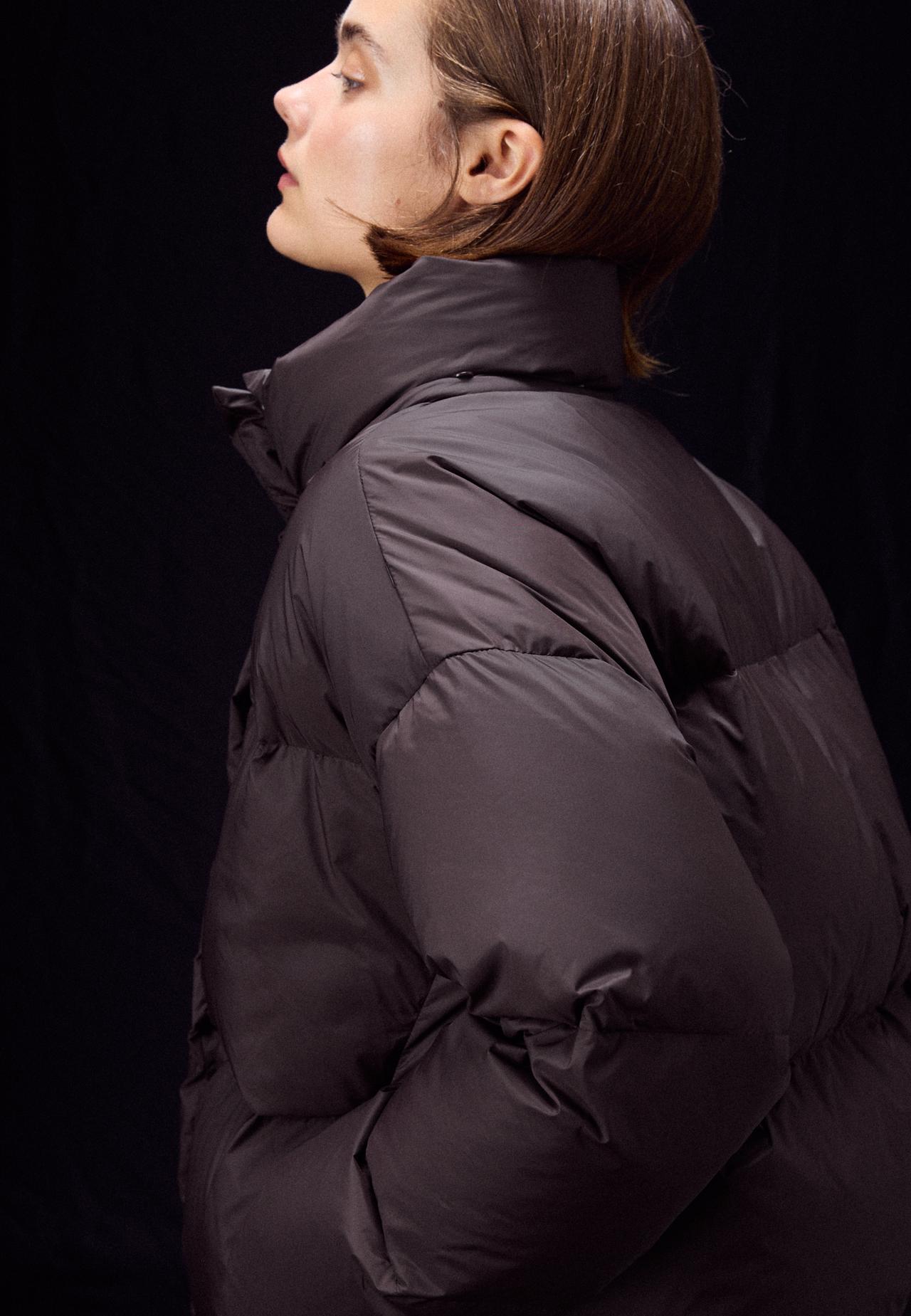 Quilted scarf puffer jacket — Brown