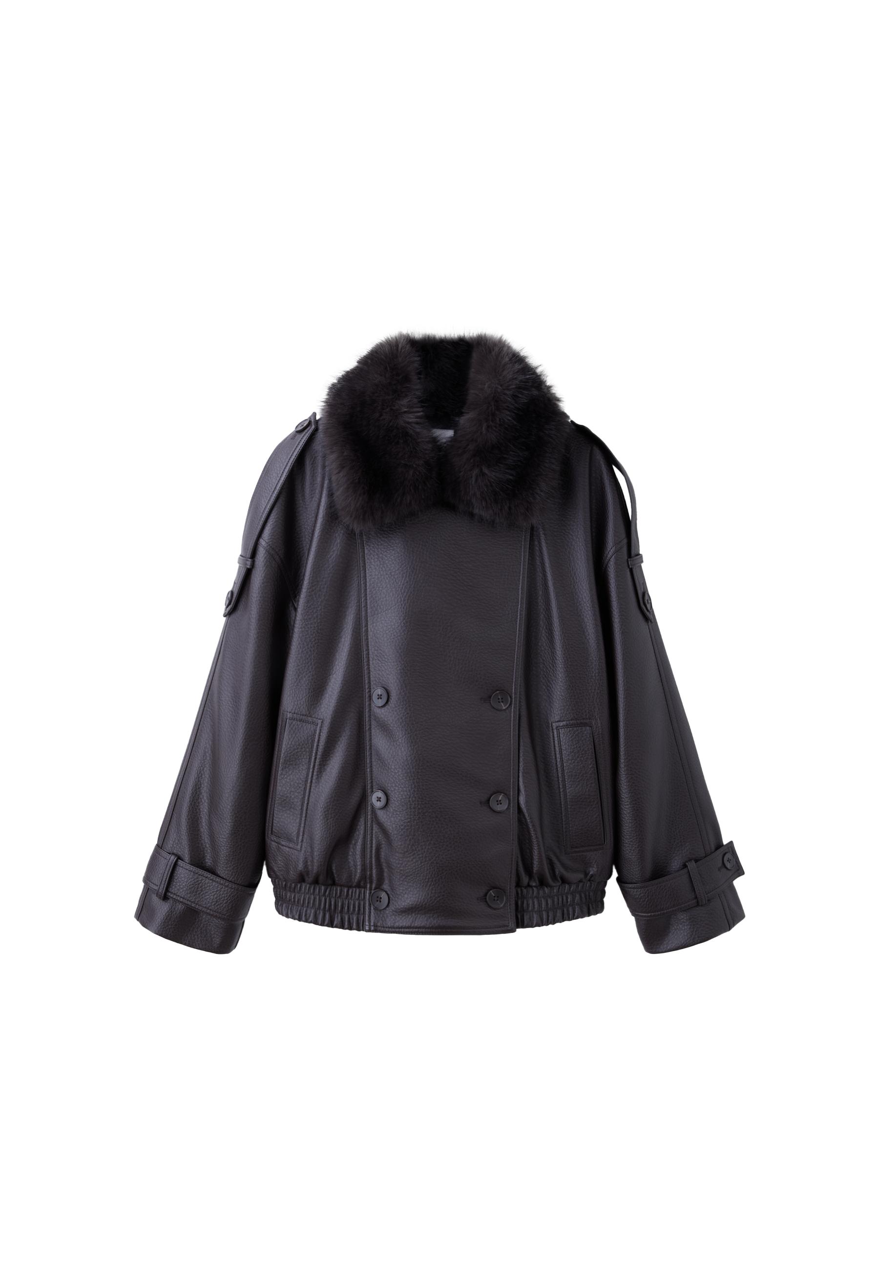 Padded jacket with faux fur collar detail — Brown