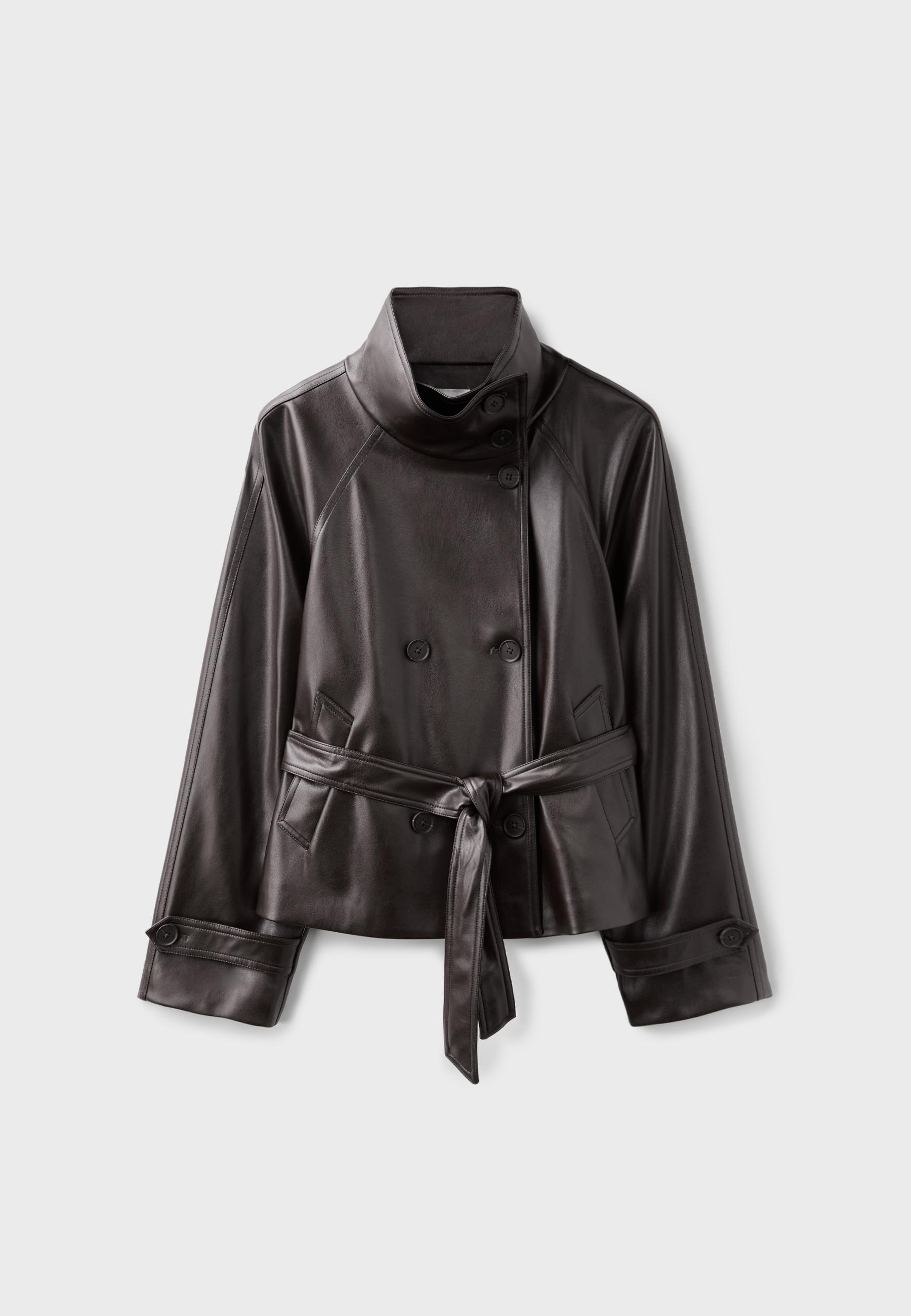 Short leather effect trench coat — Dark grey