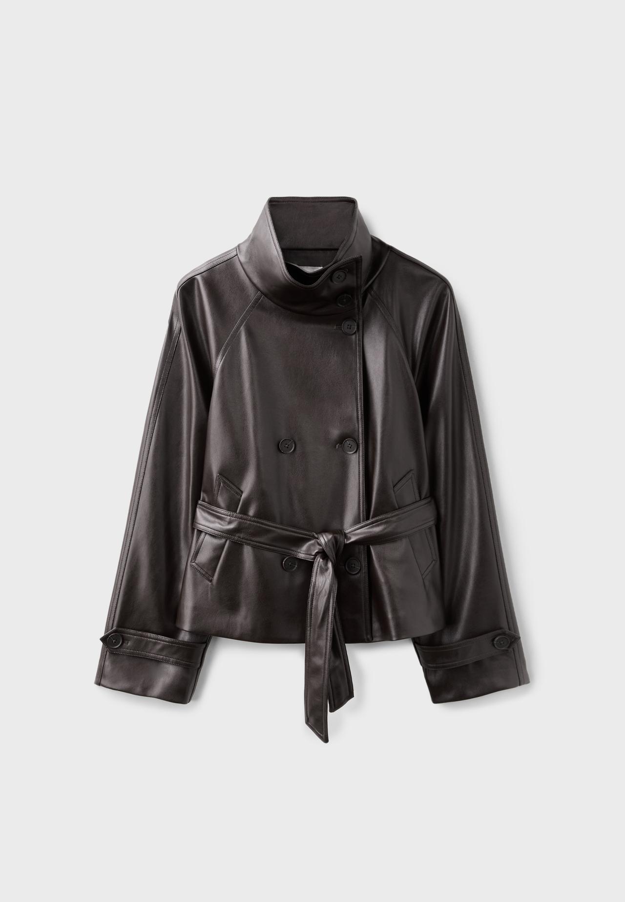 Short leather effect trench coat — Dark grey
