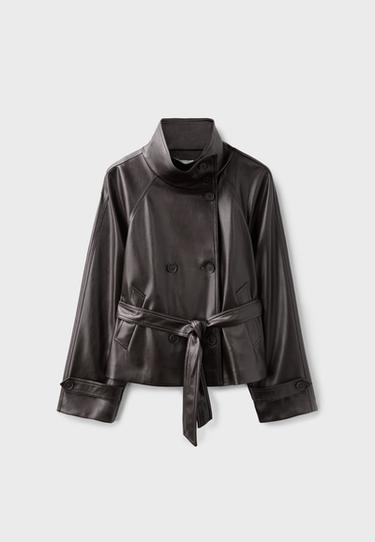Short leather effect trench coat — Dark grey 7