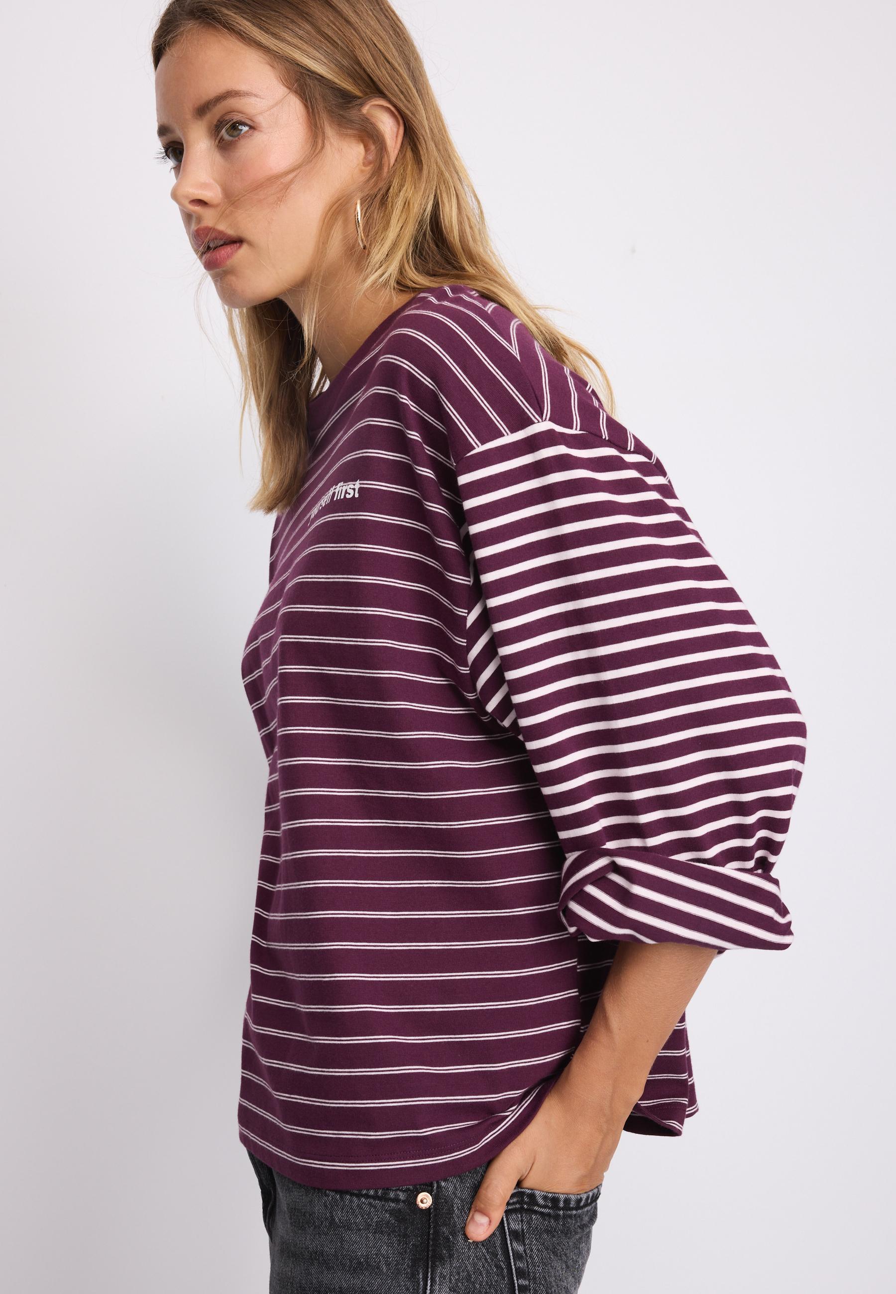Long sleeve striped slogan T-shirt — Dark purple