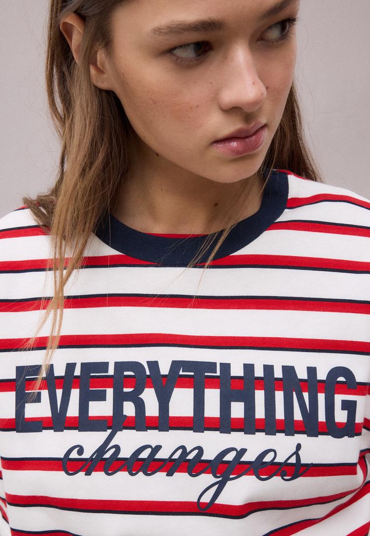 t shirt a manches courtes a rayures imprime