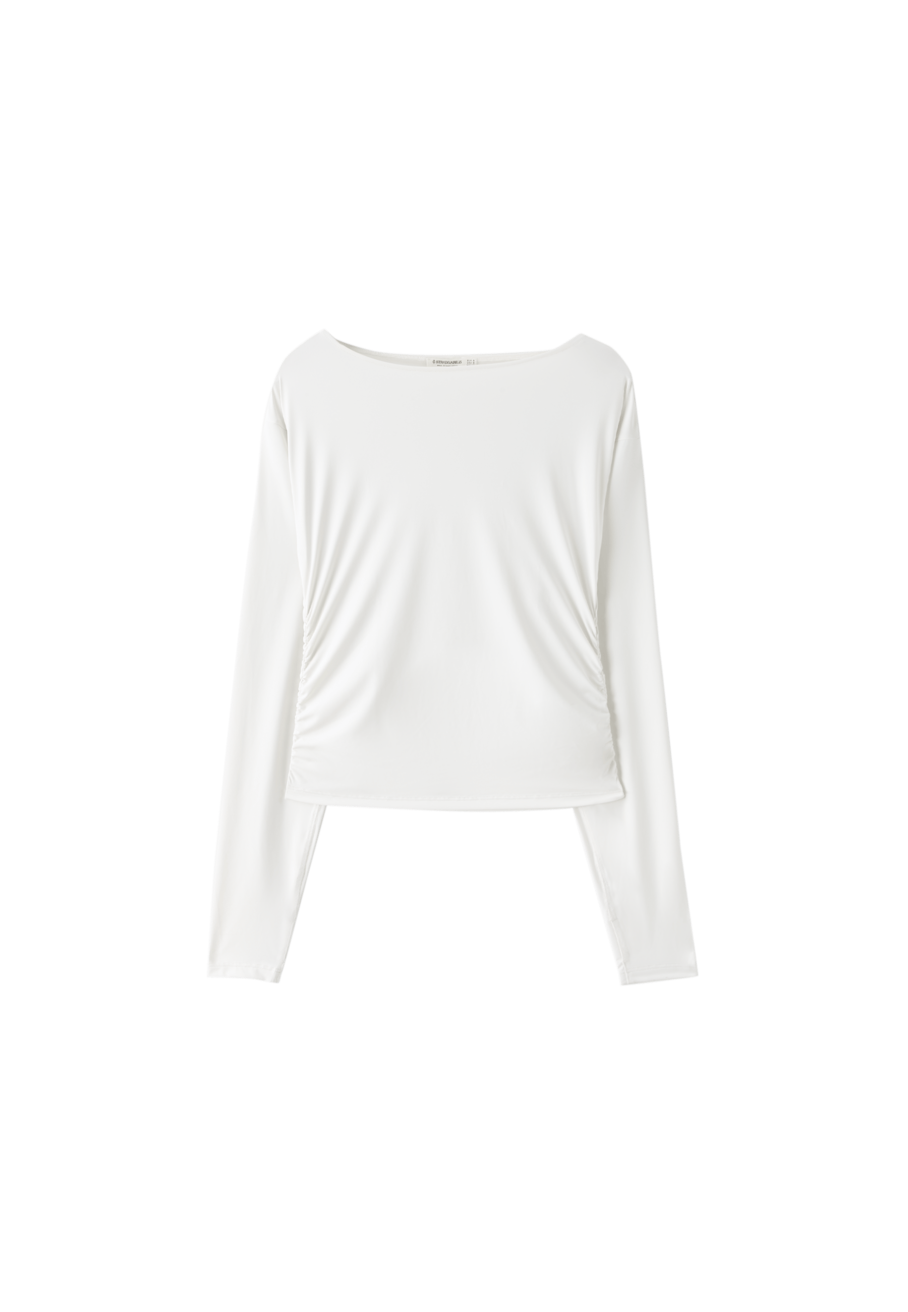 Long sleeve gathered polyamide T-shirt — Ecru