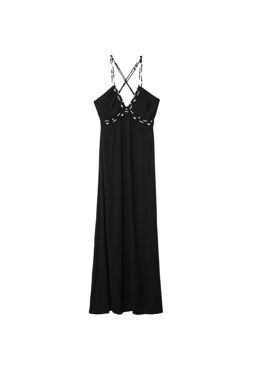 Langes, fließendes Kleid mit Perlen
