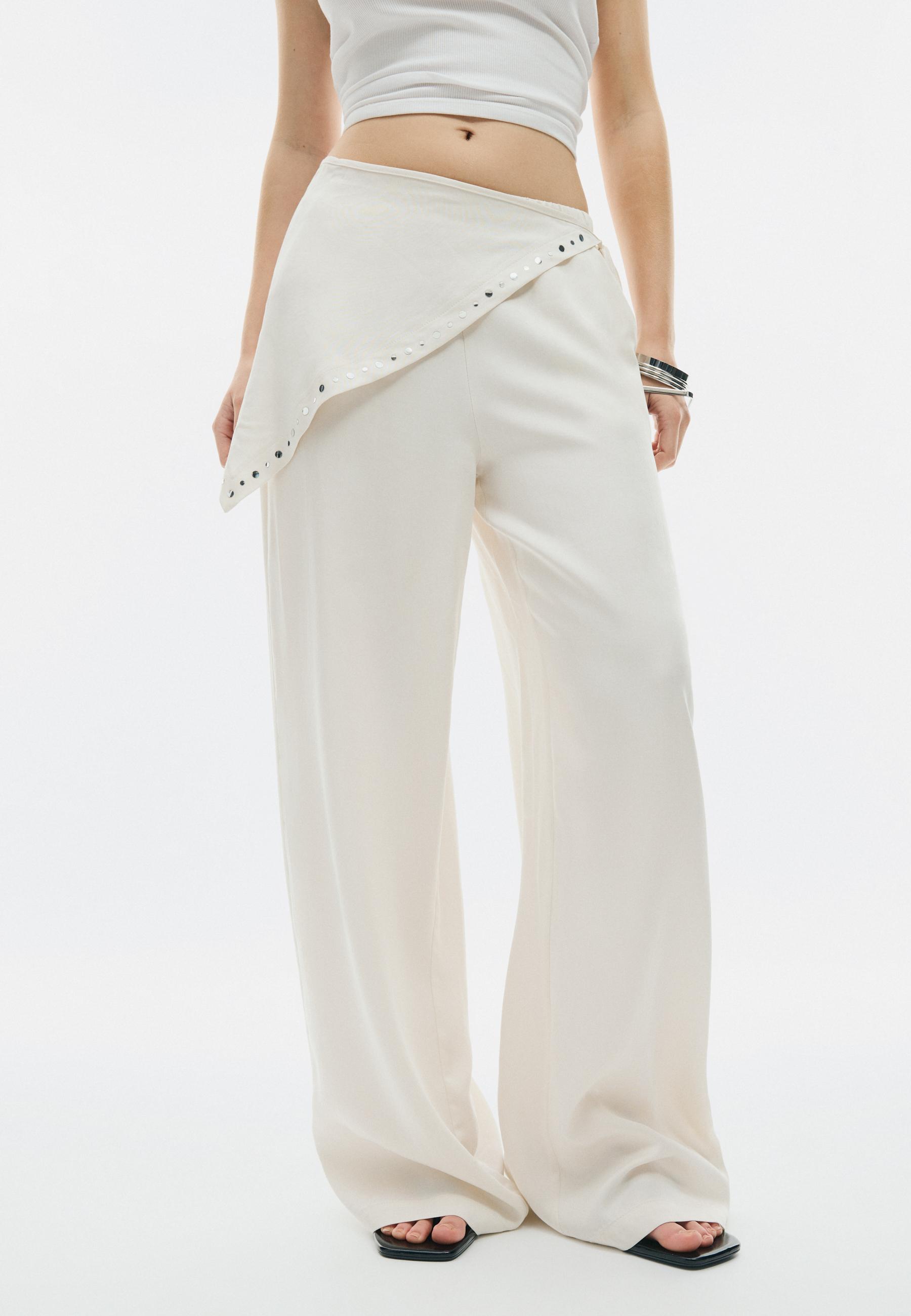 Stradivarius Παντελόνι Tencel Με Μαντήλι Εκρού Xl