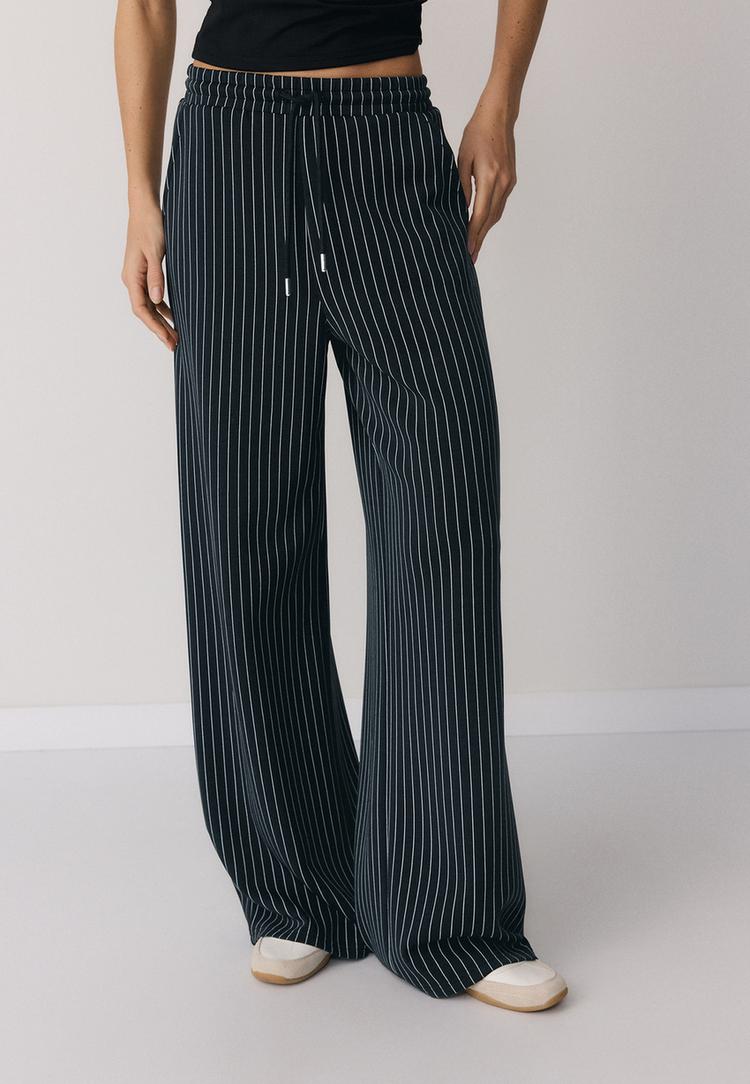  Stradivarius Ριγέ Παντελόνι Jogger Palazzo Με Απαλή Υφή 0-252 M - 2