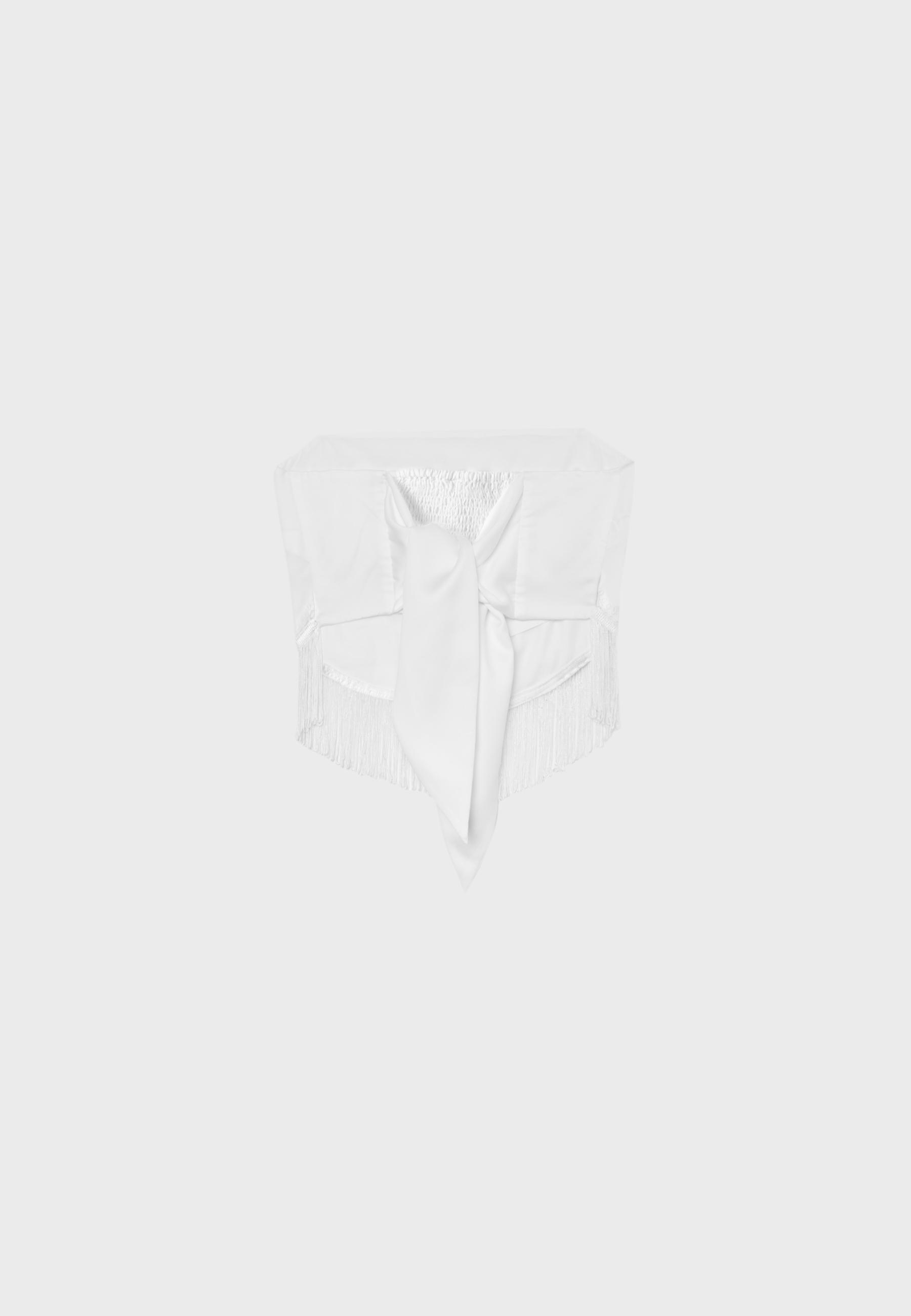 Embroidered fringe bustier top — White