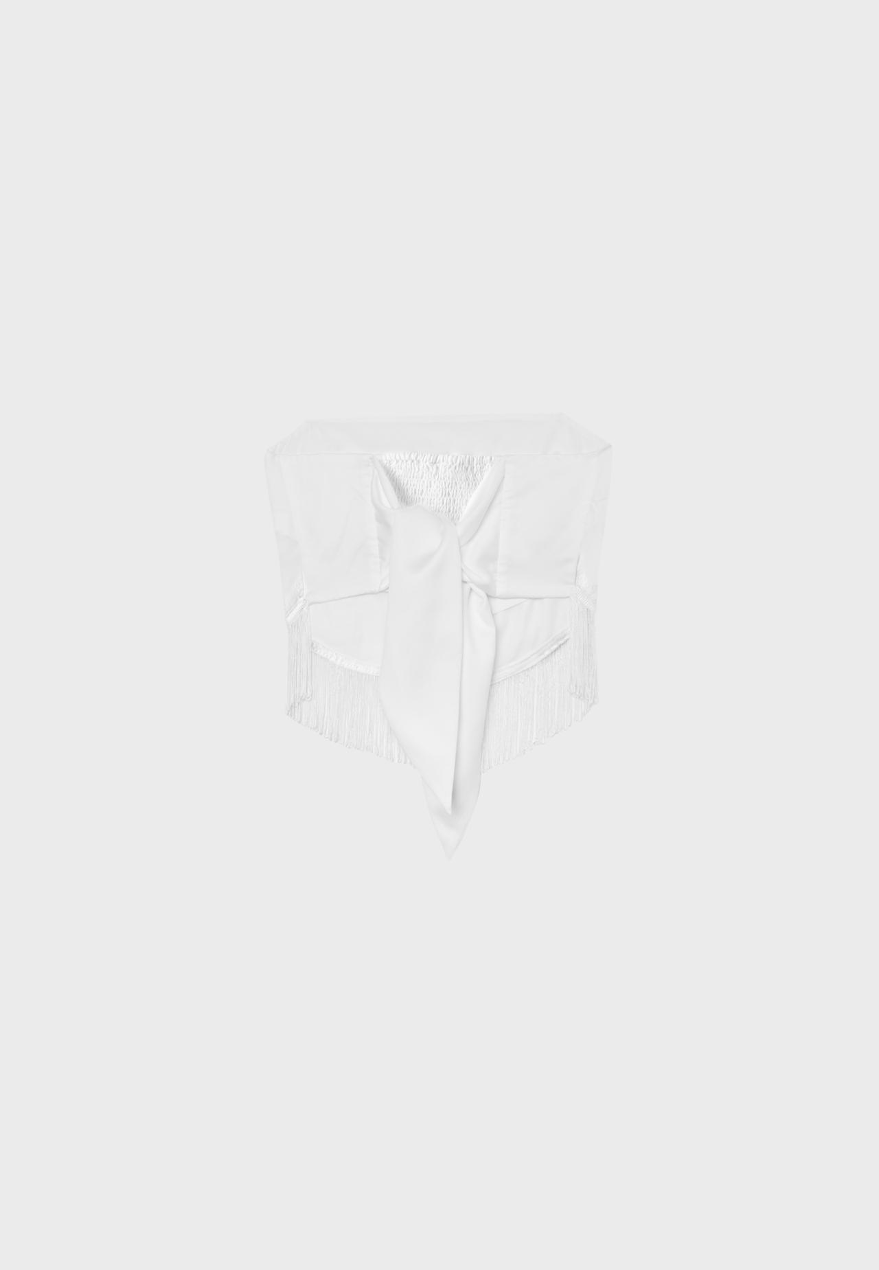 Embroidered fringe bustier top — White