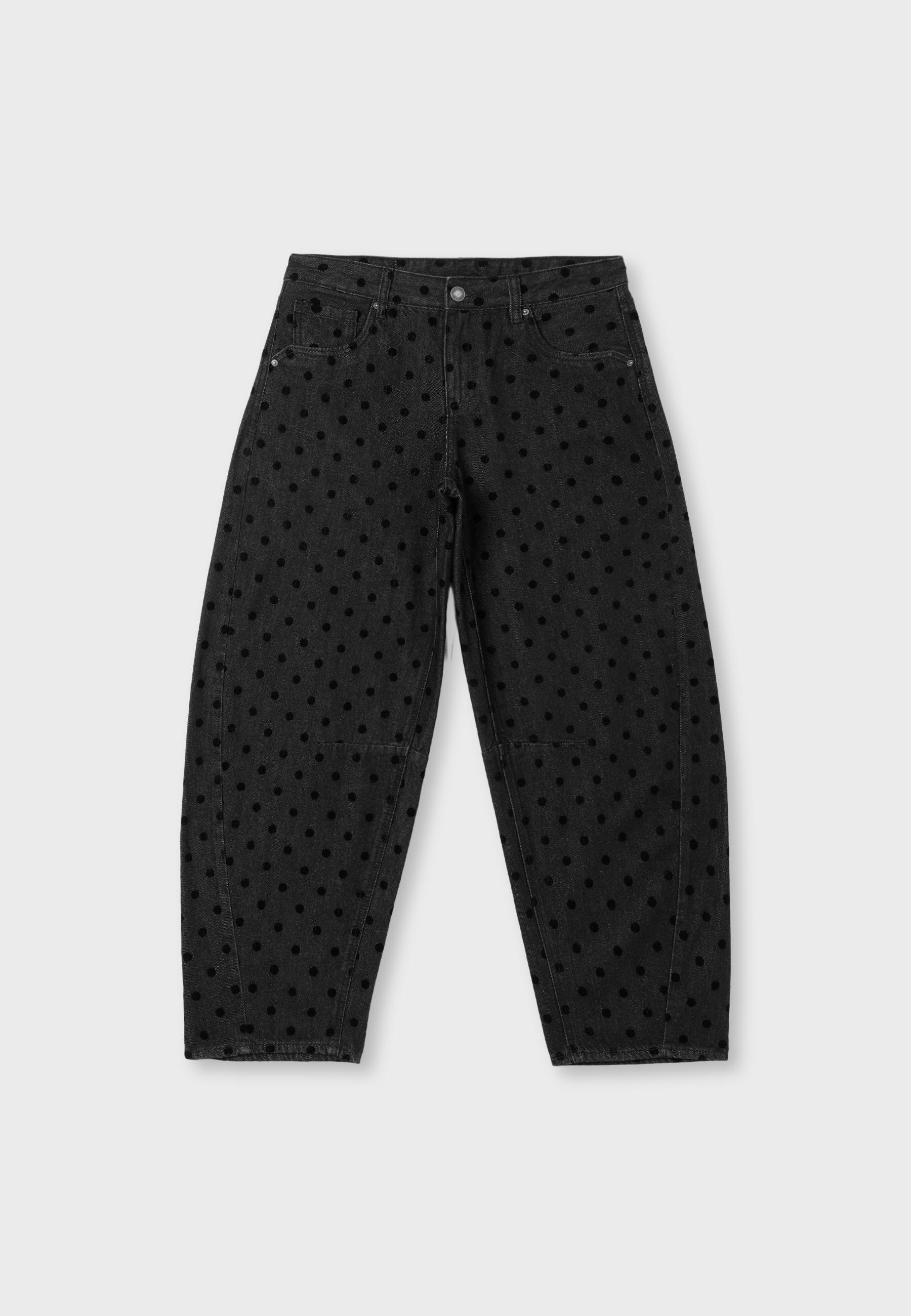 Jeans barrel flocado topos