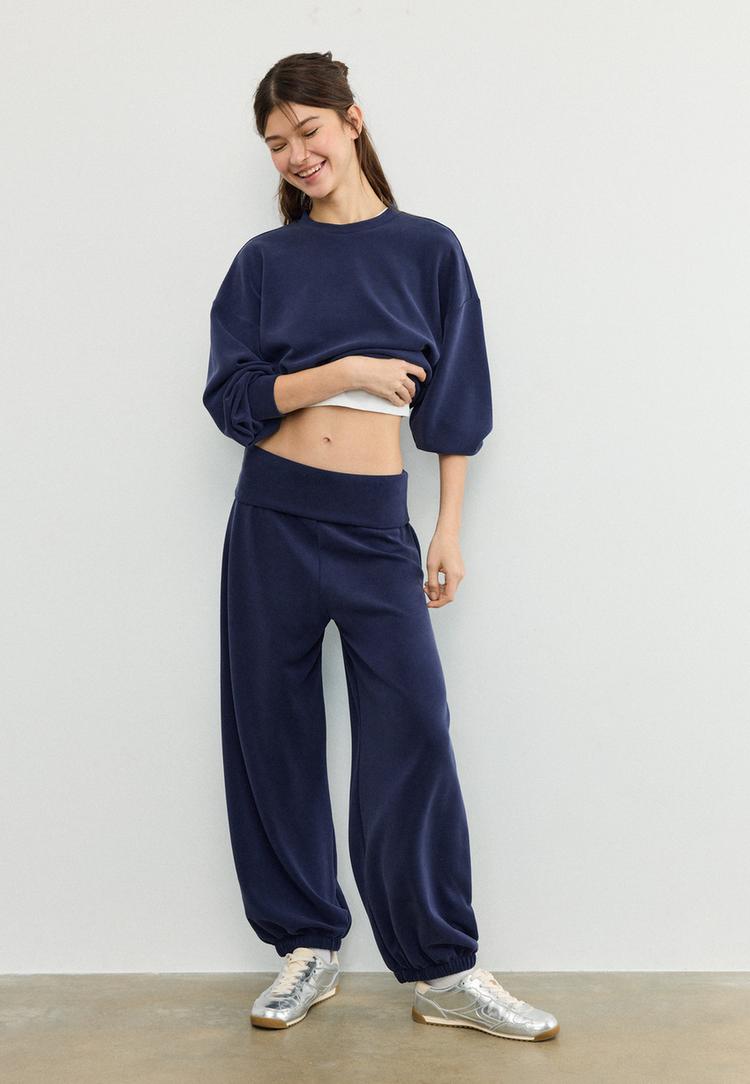 balon jogger pantolon katlamalı bel yumusak doku