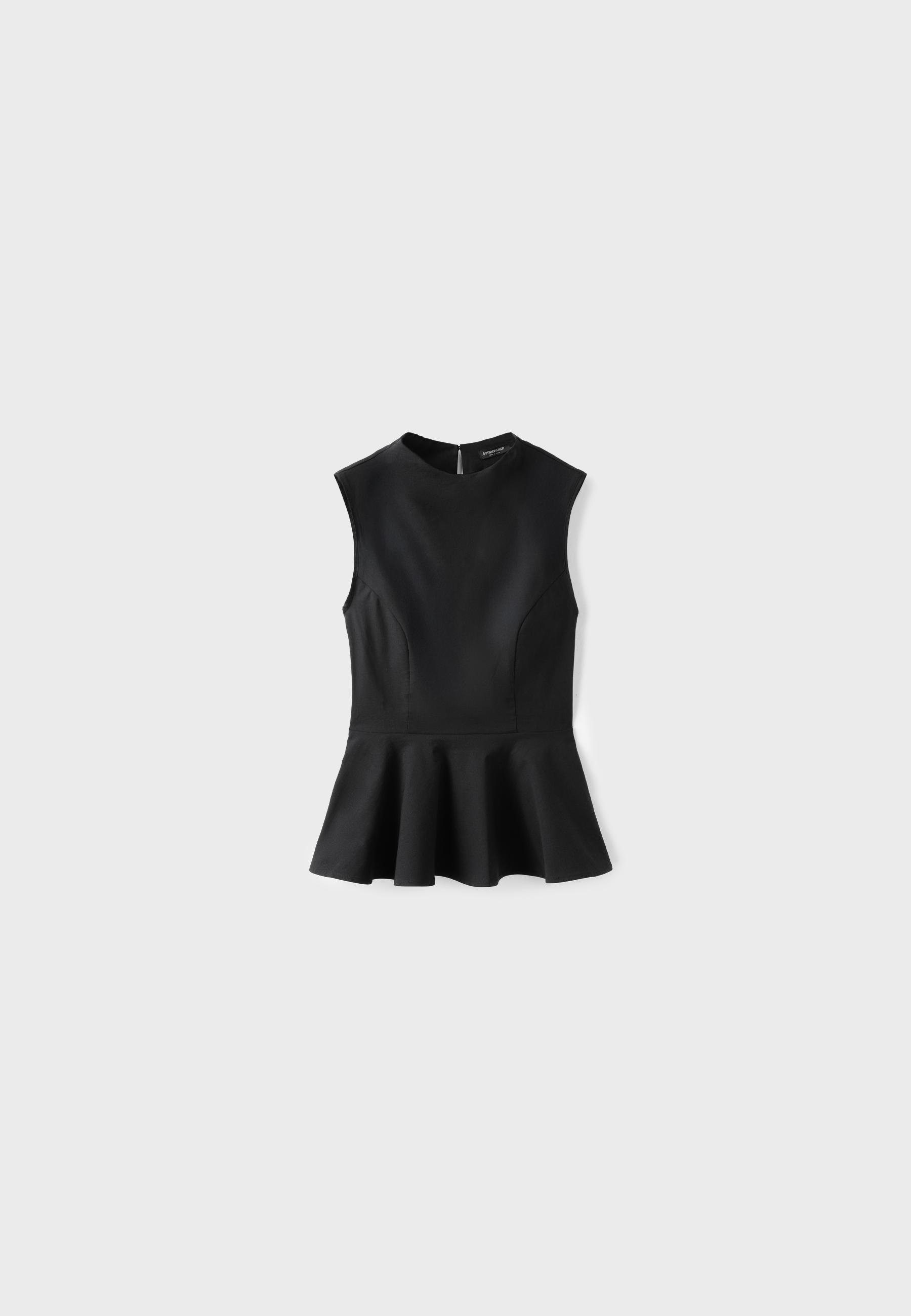 Sleeveless high-neck peplum top — Black