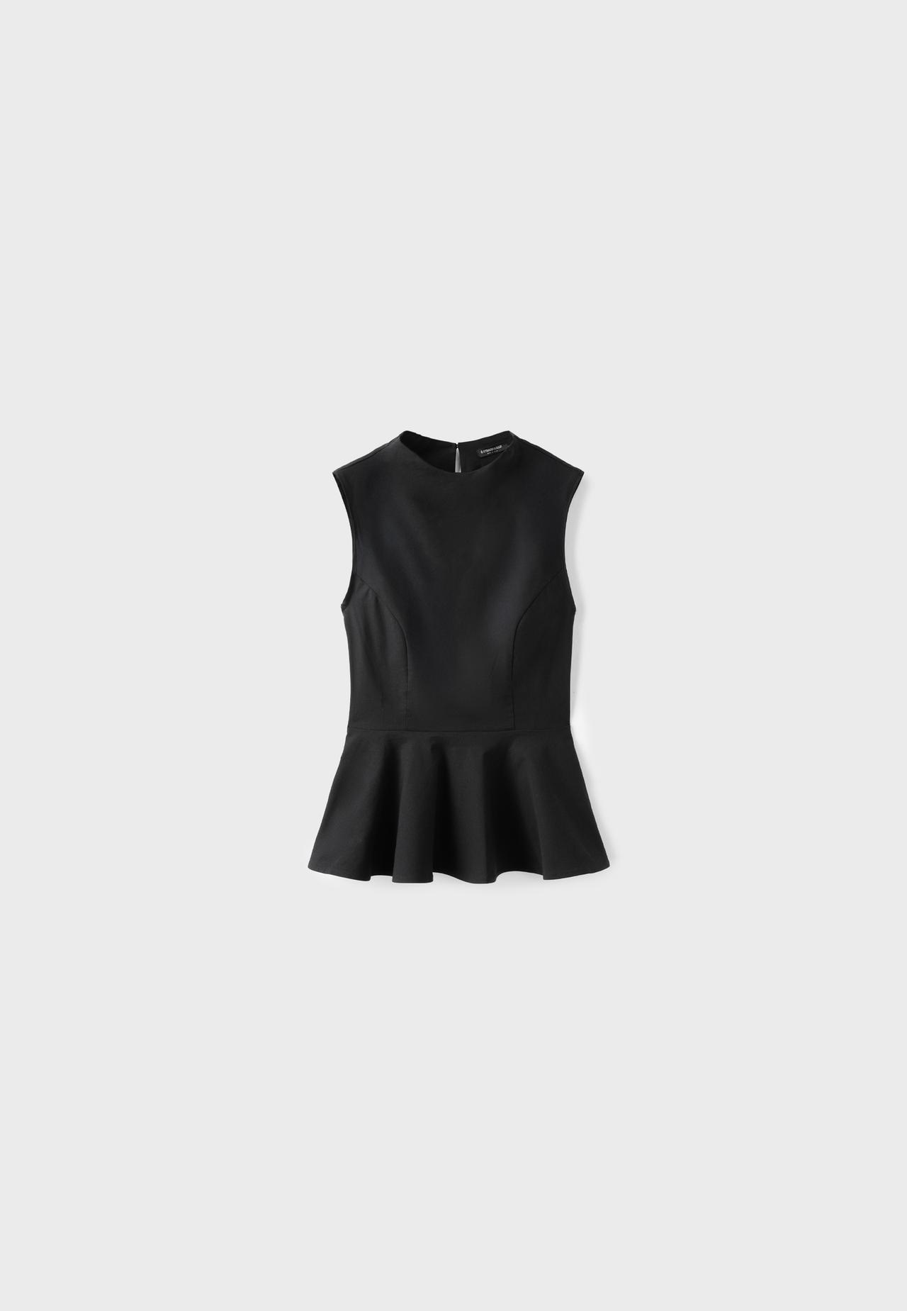 Sleeveless peplum top with high neck — Black