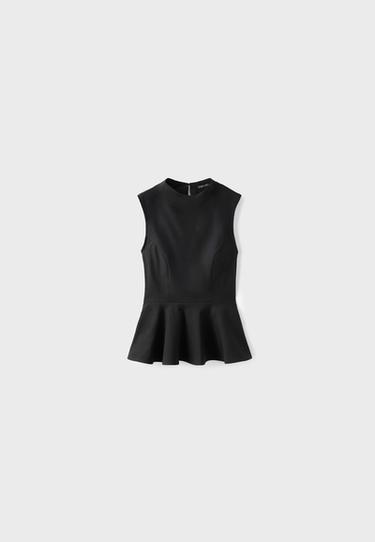 Sleeveless peplum top with high neck — Black 8