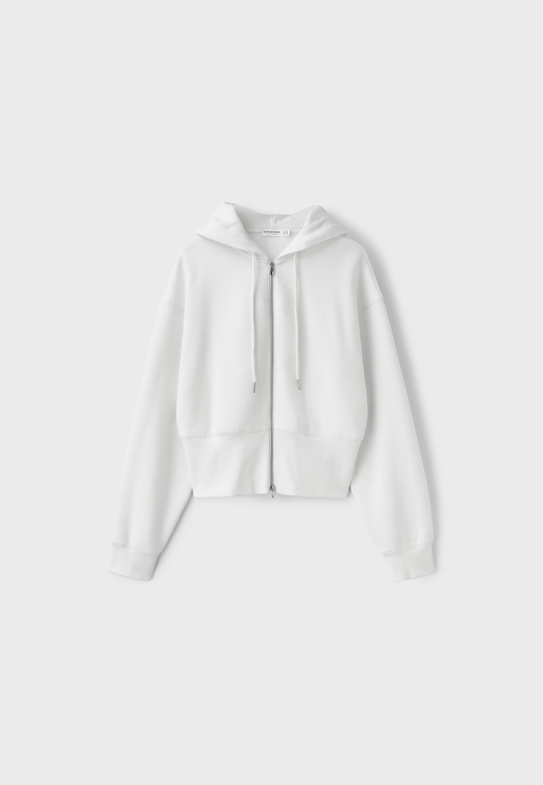 Zip-up hooded sweatshirt — Ecru