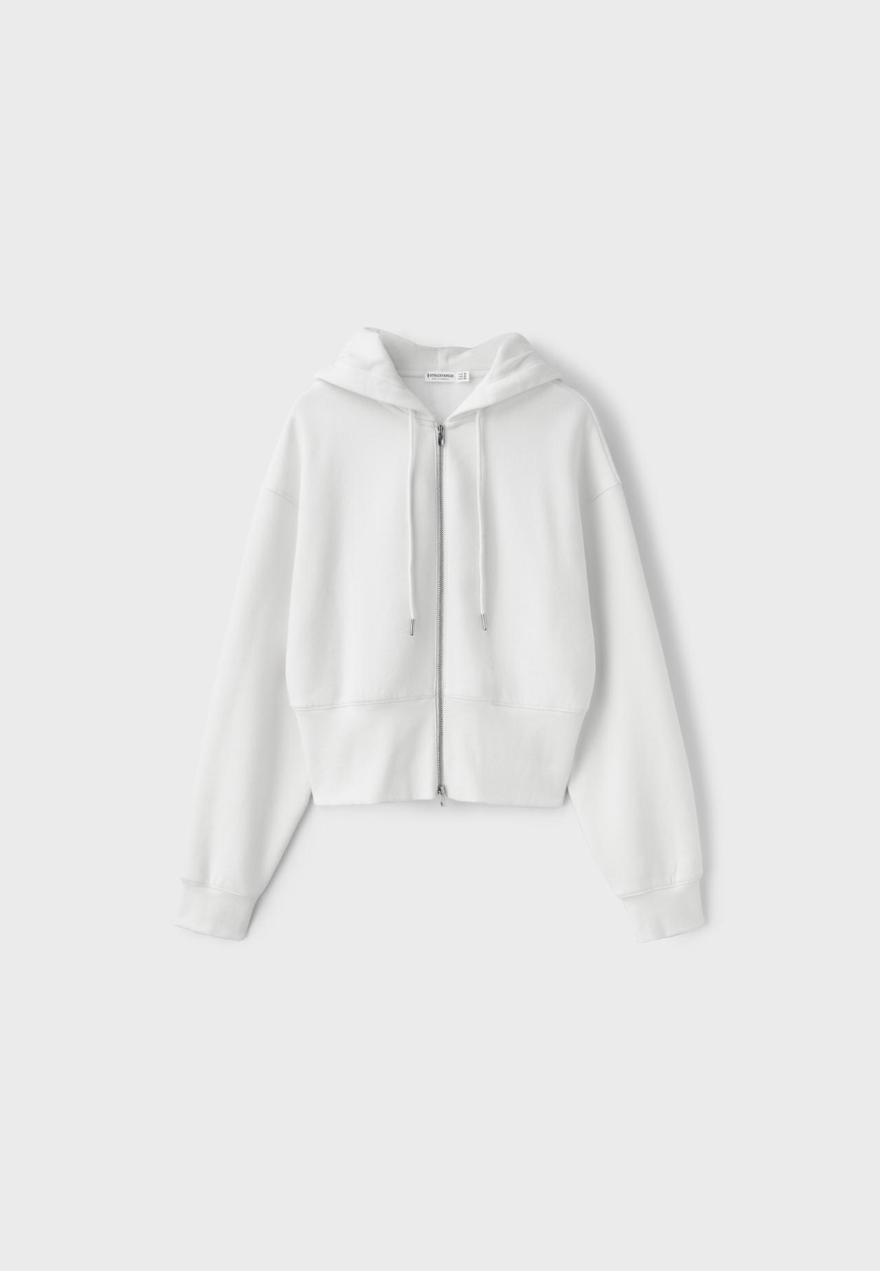 Zip-up sweatshirt with hood — Ecru