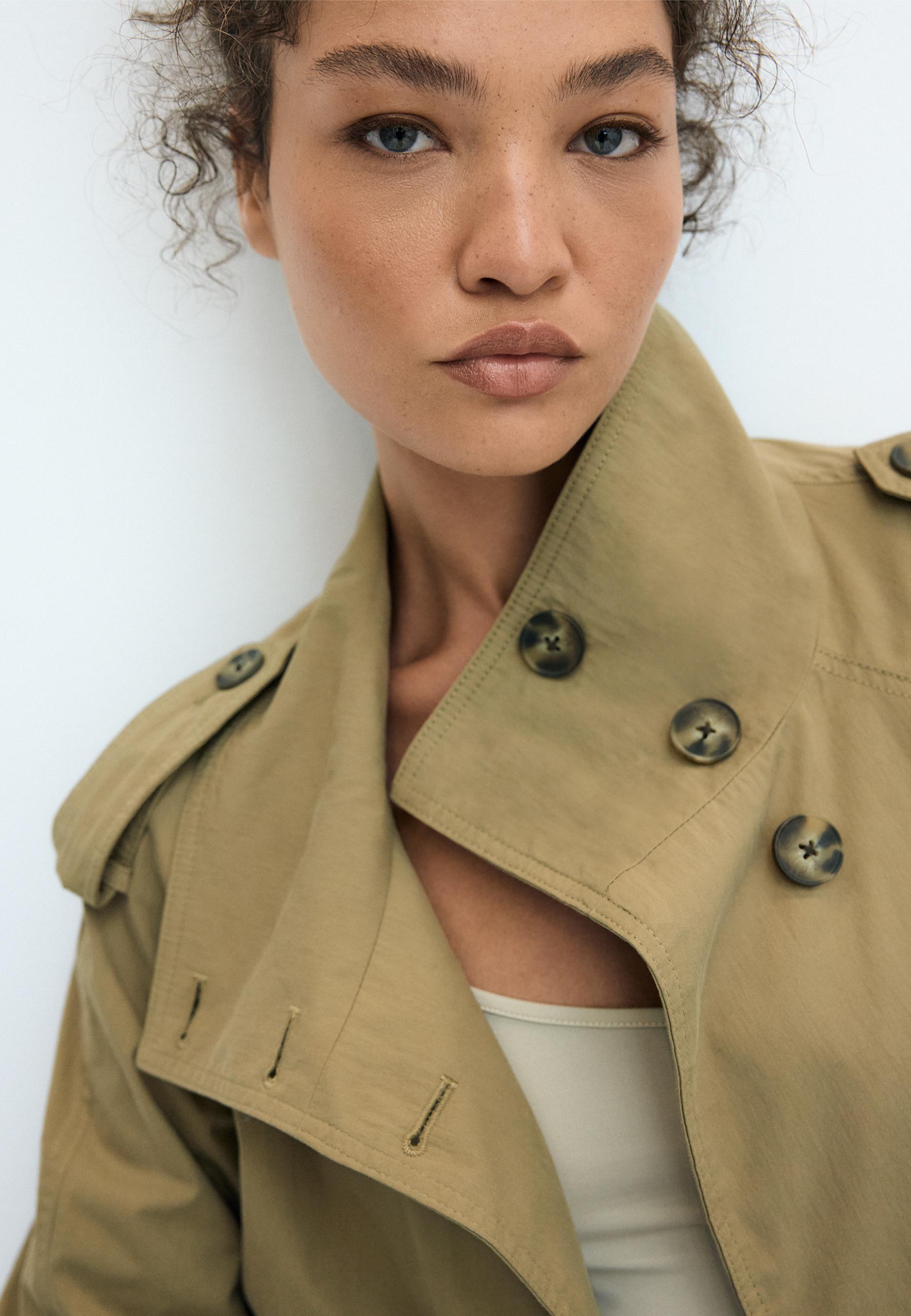 High-neck trench coat with belt - Women's fashion | Stradivarius