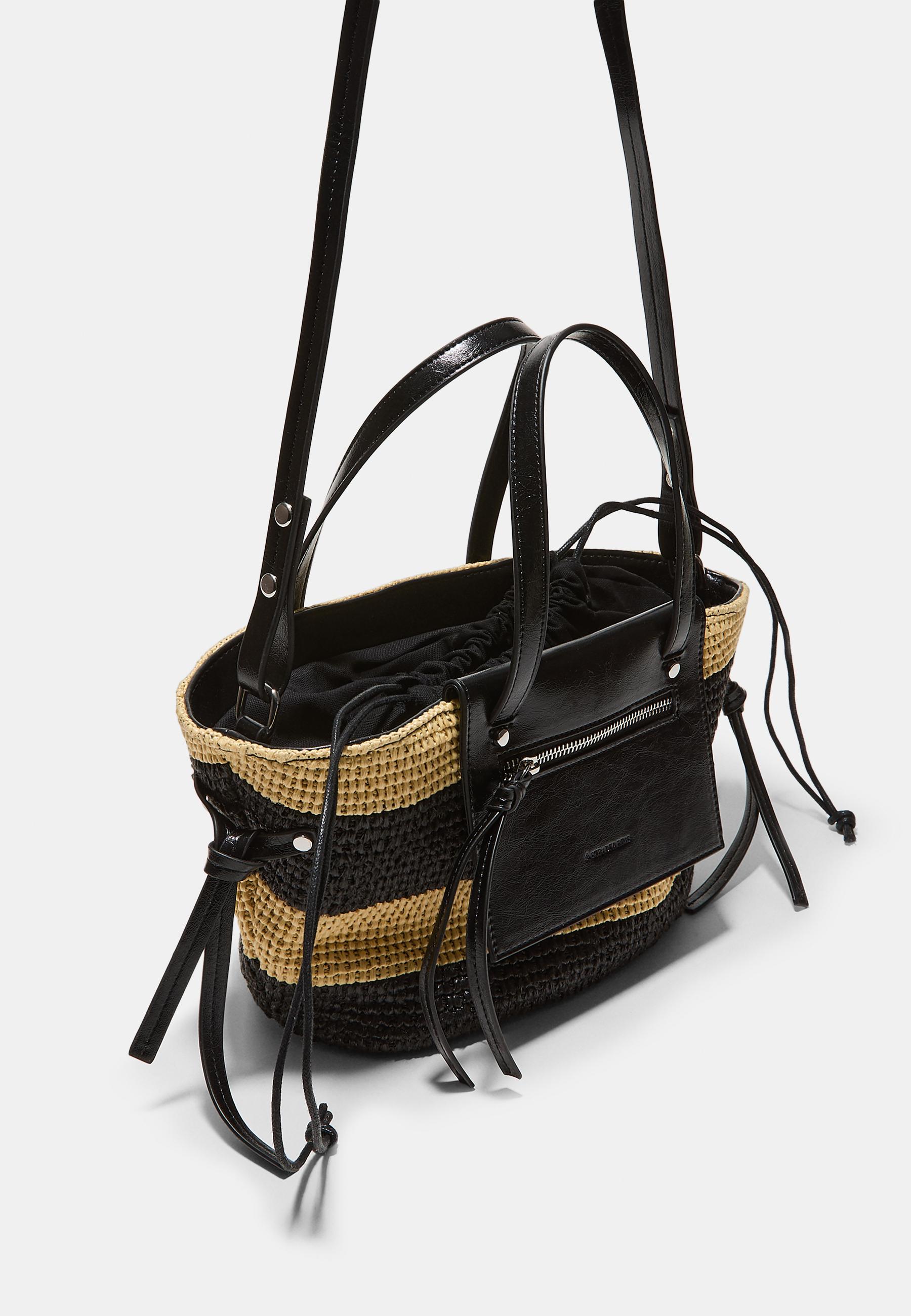 Crochet-effect basket crossbody bag — Ecru