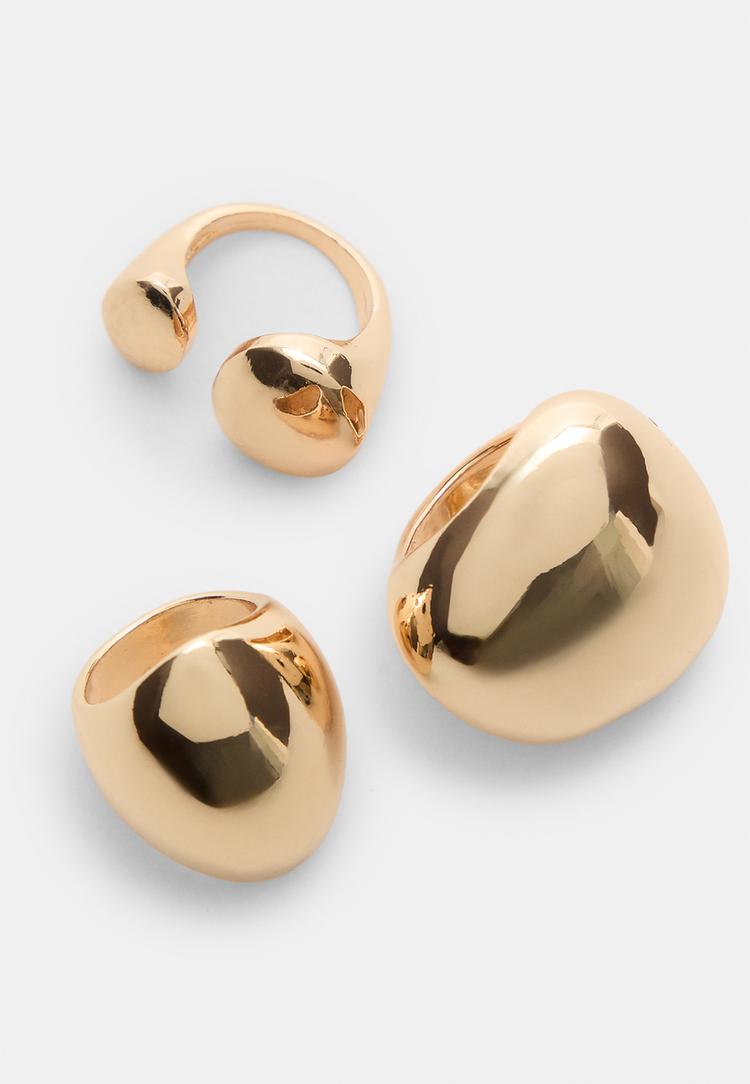 Stradivarius Σετ 3 Δαχτυλίδια Maxi Όγκου Χρυσαφί Os φωτογραφία