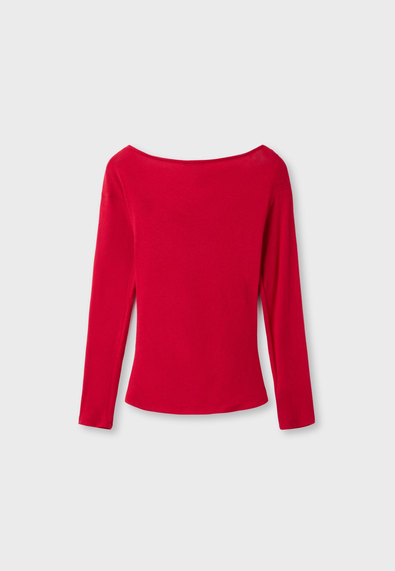 Crossover boat neck T-shirt — Red
