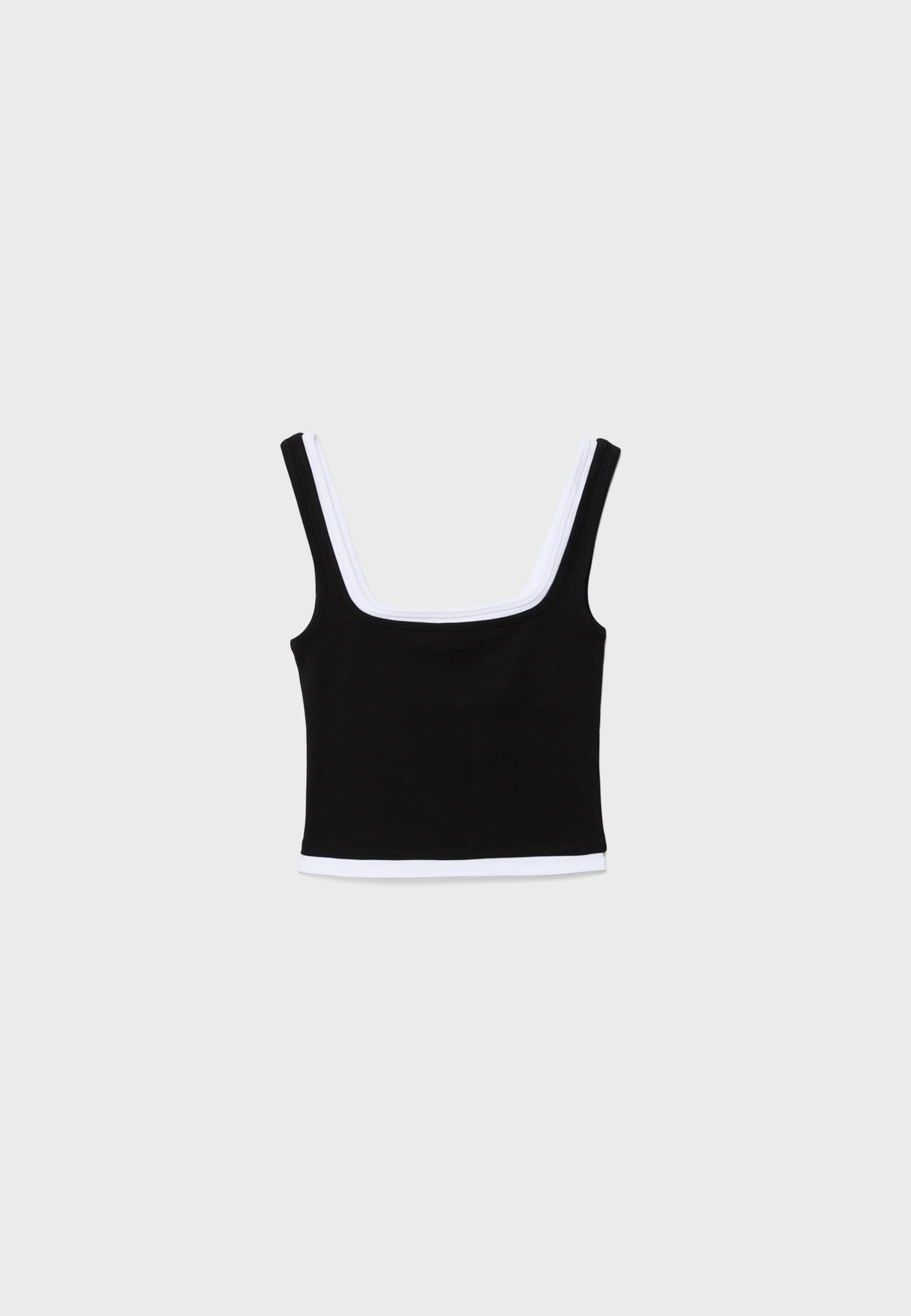 Two-piece effect square neckline top — Black