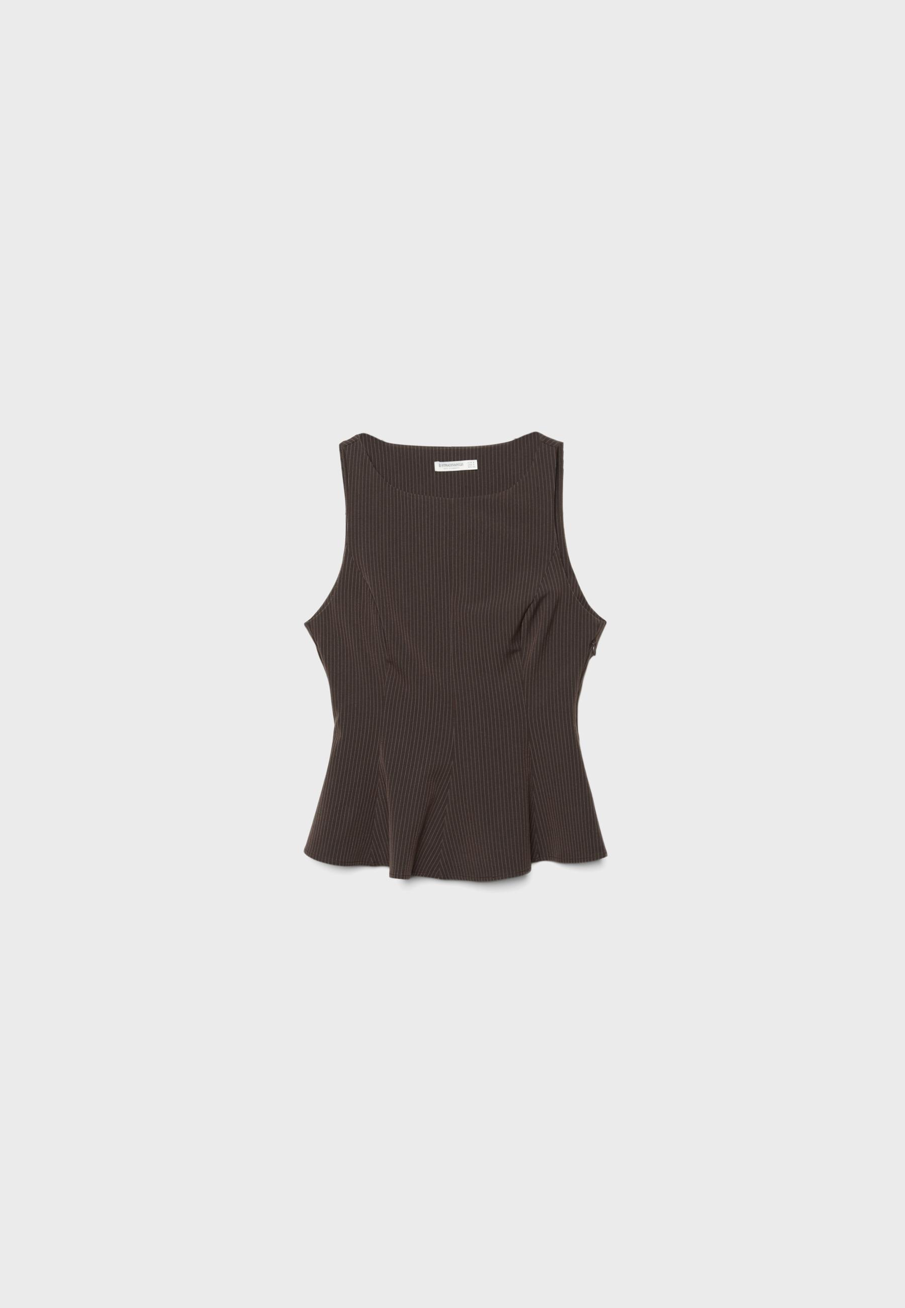 Sleeveless peplum top — Brown