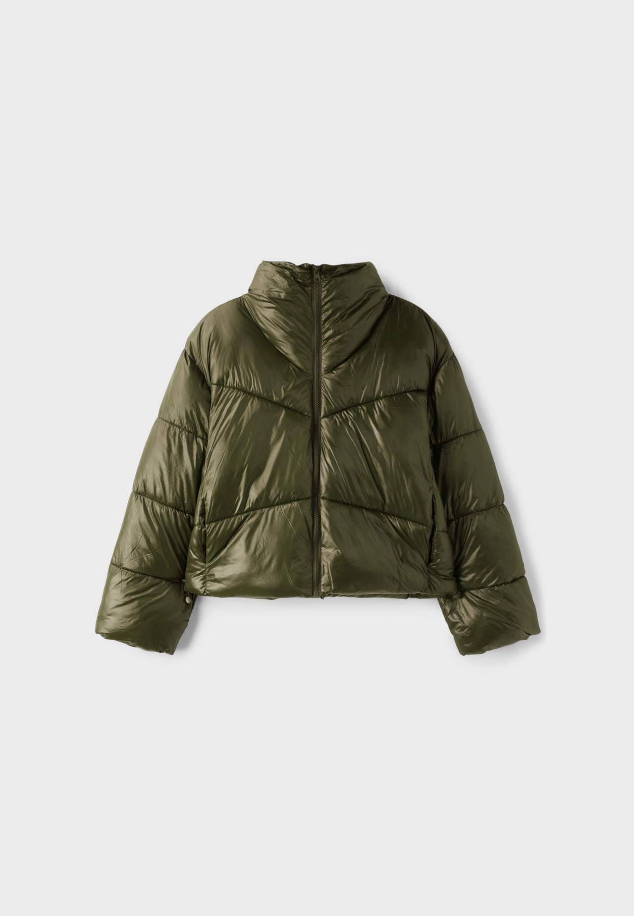 Cropped high neck padded jacket — Khaki
