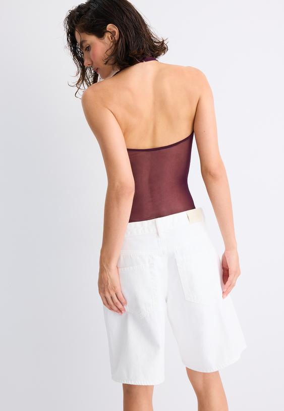 Stradivarius Mesh Halter Bodysuit Purple Xs