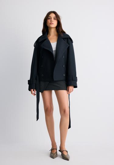 Oversize soft-touch trench coat — Dark blue 2