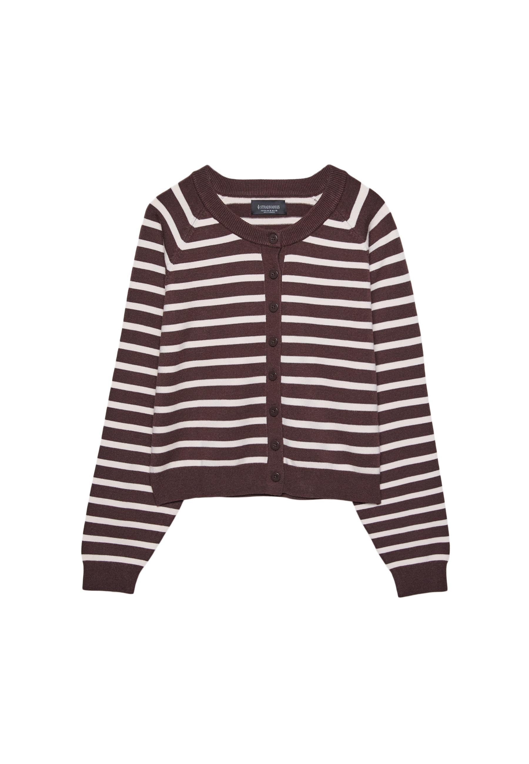 Button-up knit cardigan with raglan sleeves — Brown