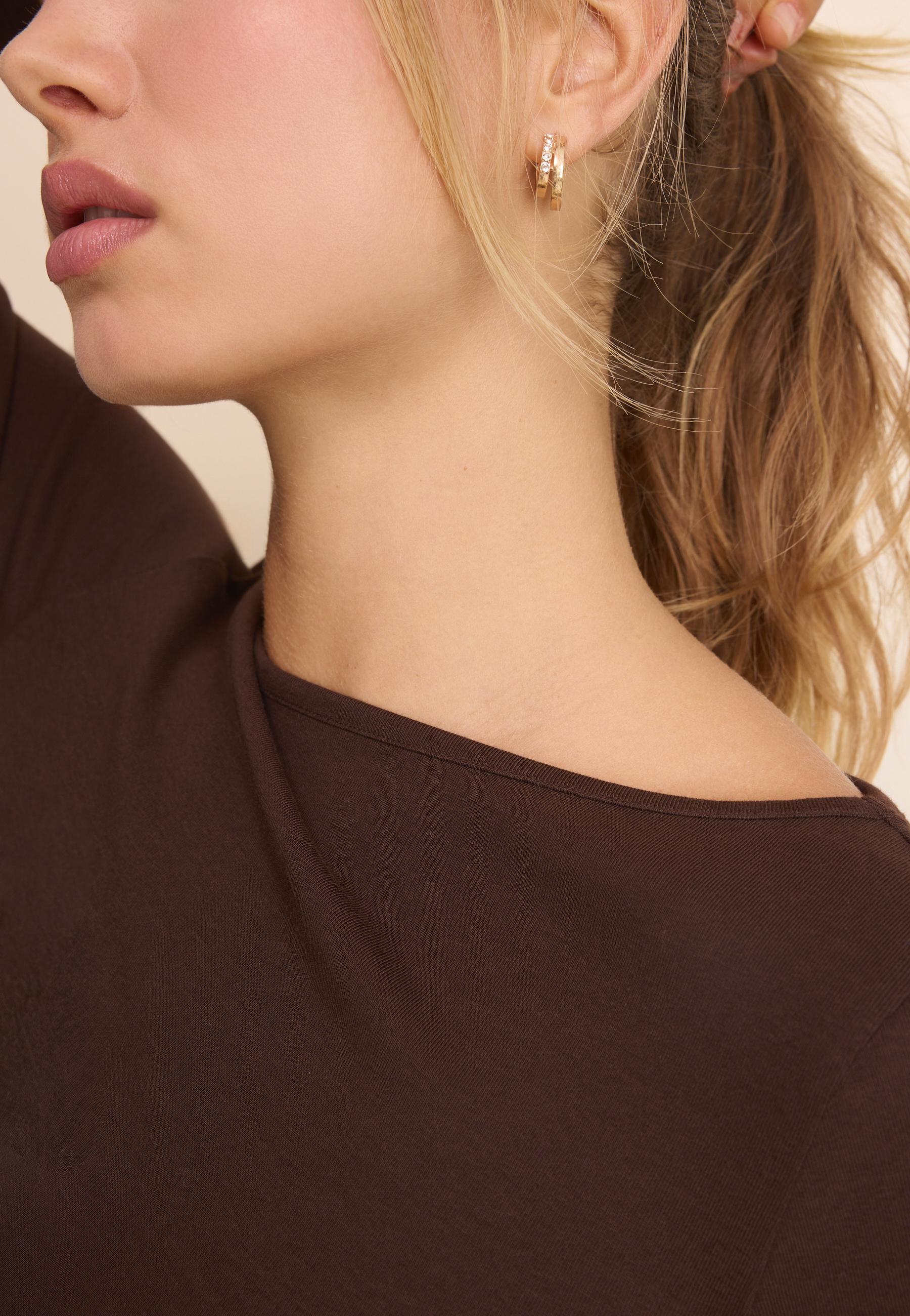 Boat neck basic T-shirt — Brown