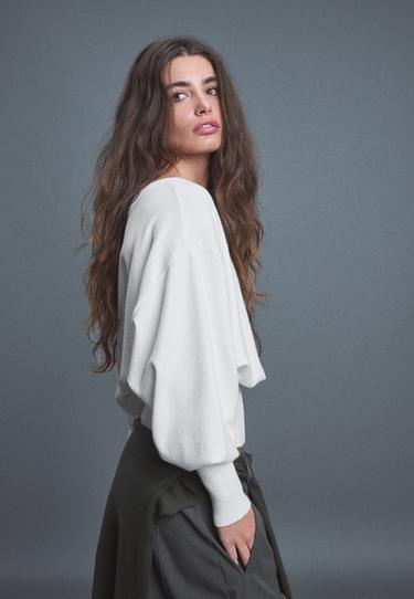 Asymmetric ribbed hem knit jumper — Ecru 6