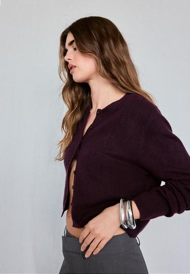 Soft-touch button-up knit cardigan — Purple 6